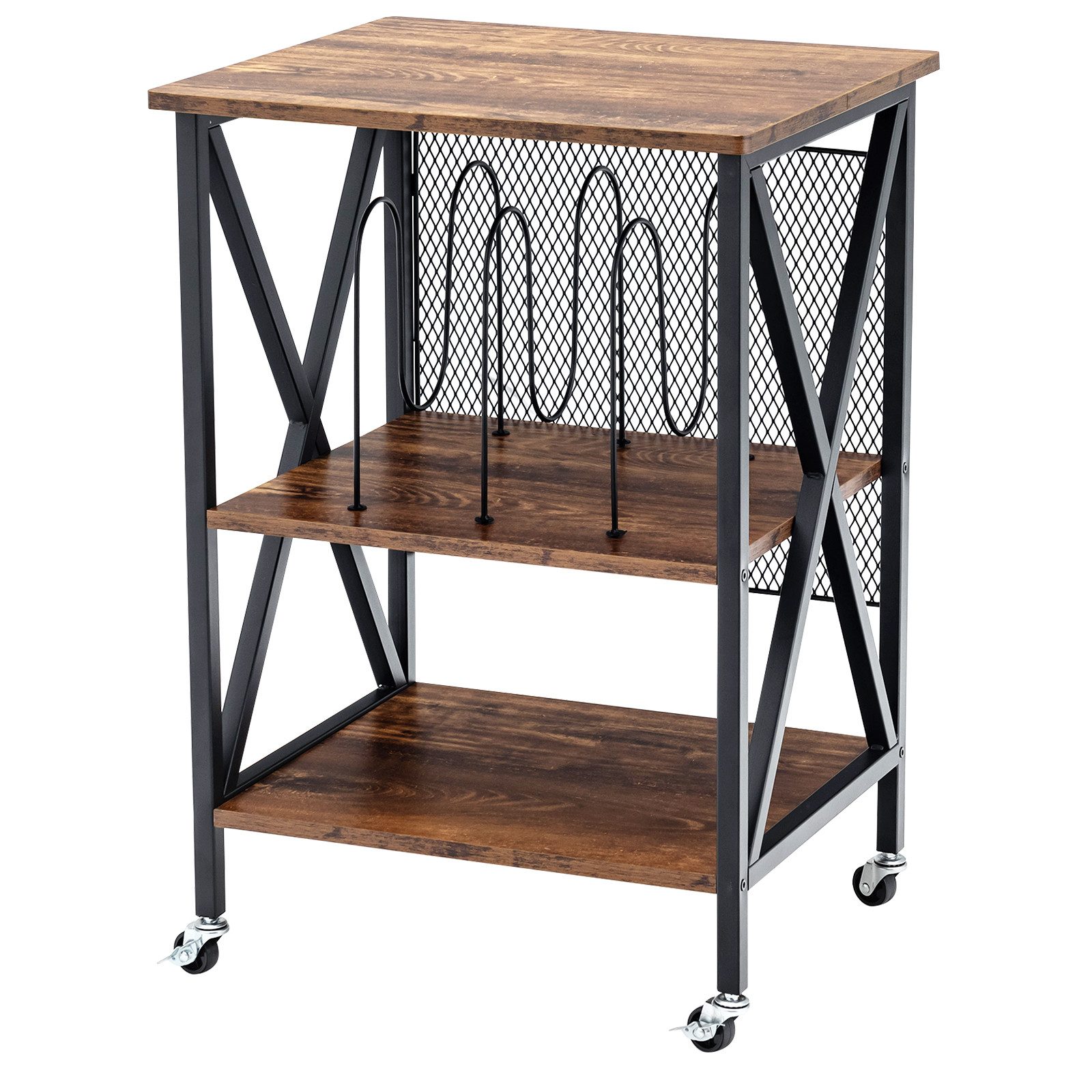 COSTWAY Nachttisch, Plattenspielerständer, rollbar, Metall, 45x52x75cm günstig online kaufen