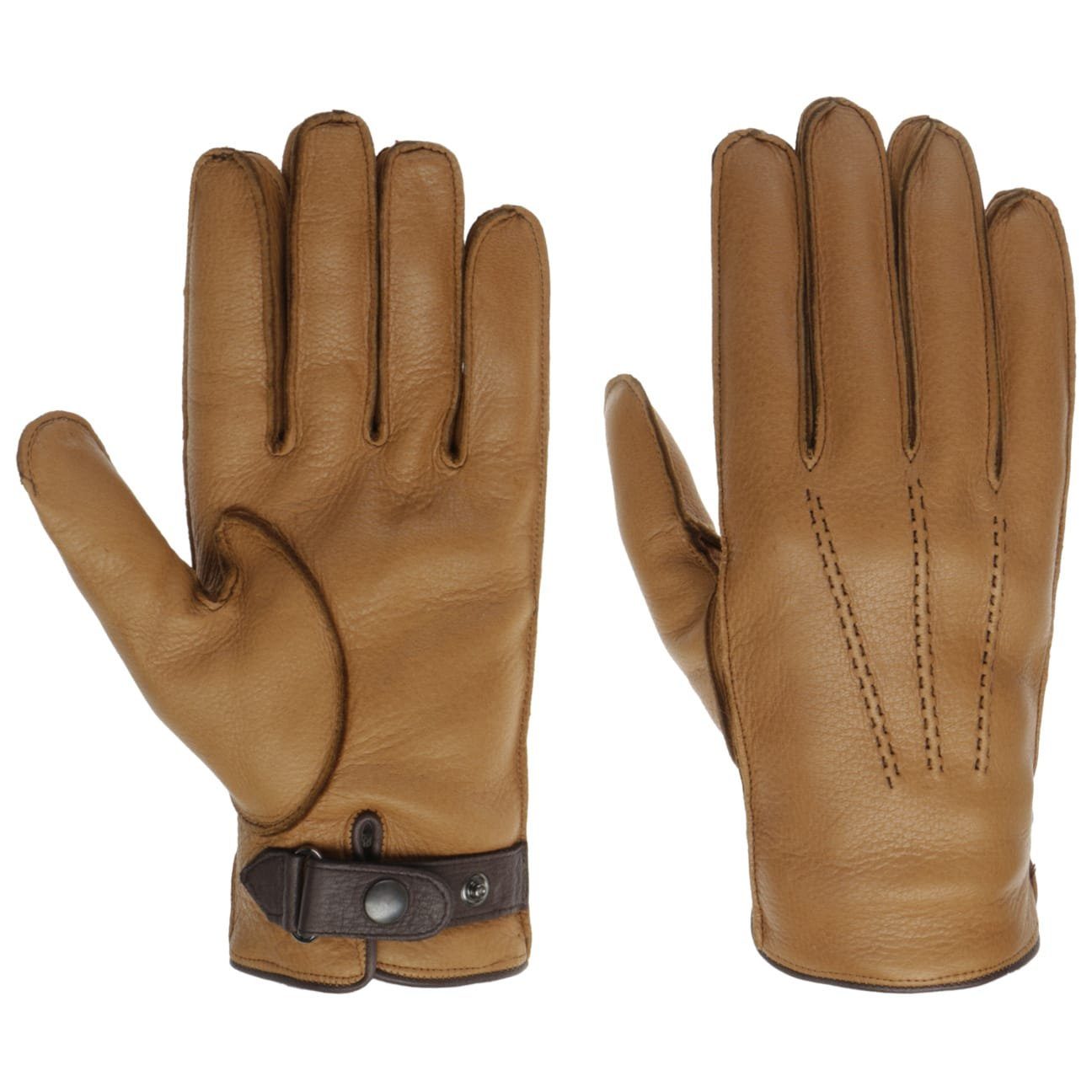 Caridei Lederhandschuhe Fingerhandschuhe mit Futter, Made in Italy cognac