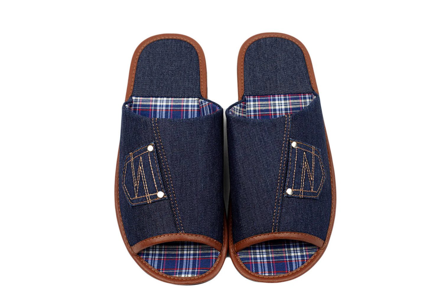 Marineblaue Slipper aus Denim – Rutschfest, Atmungsaktiv & Bequem Hausschuh