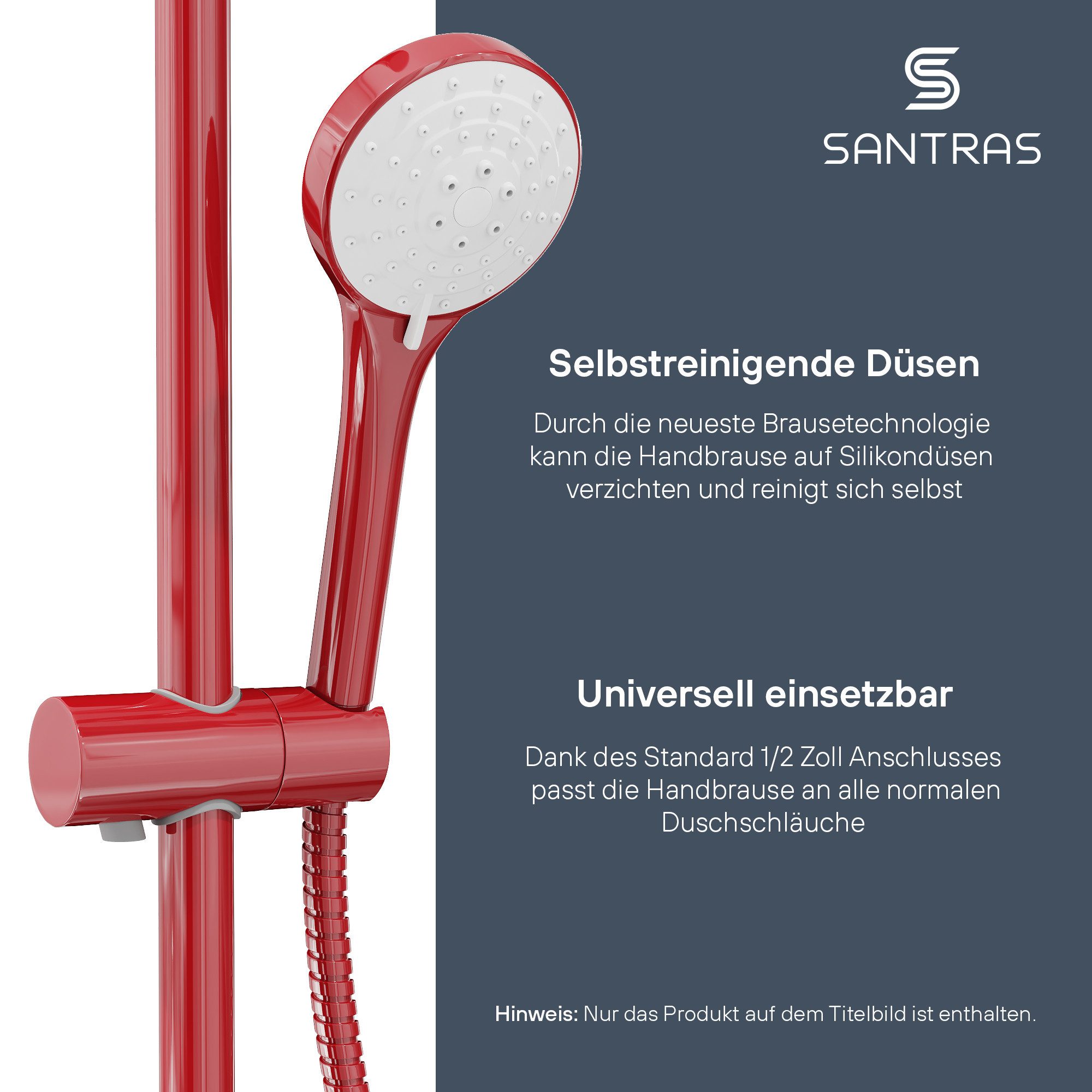 Santras Handbrause in Rot (RAL 3003) - dreifach verstellbarer Duschkopf mit Wassersparer – Bild 4 von 5