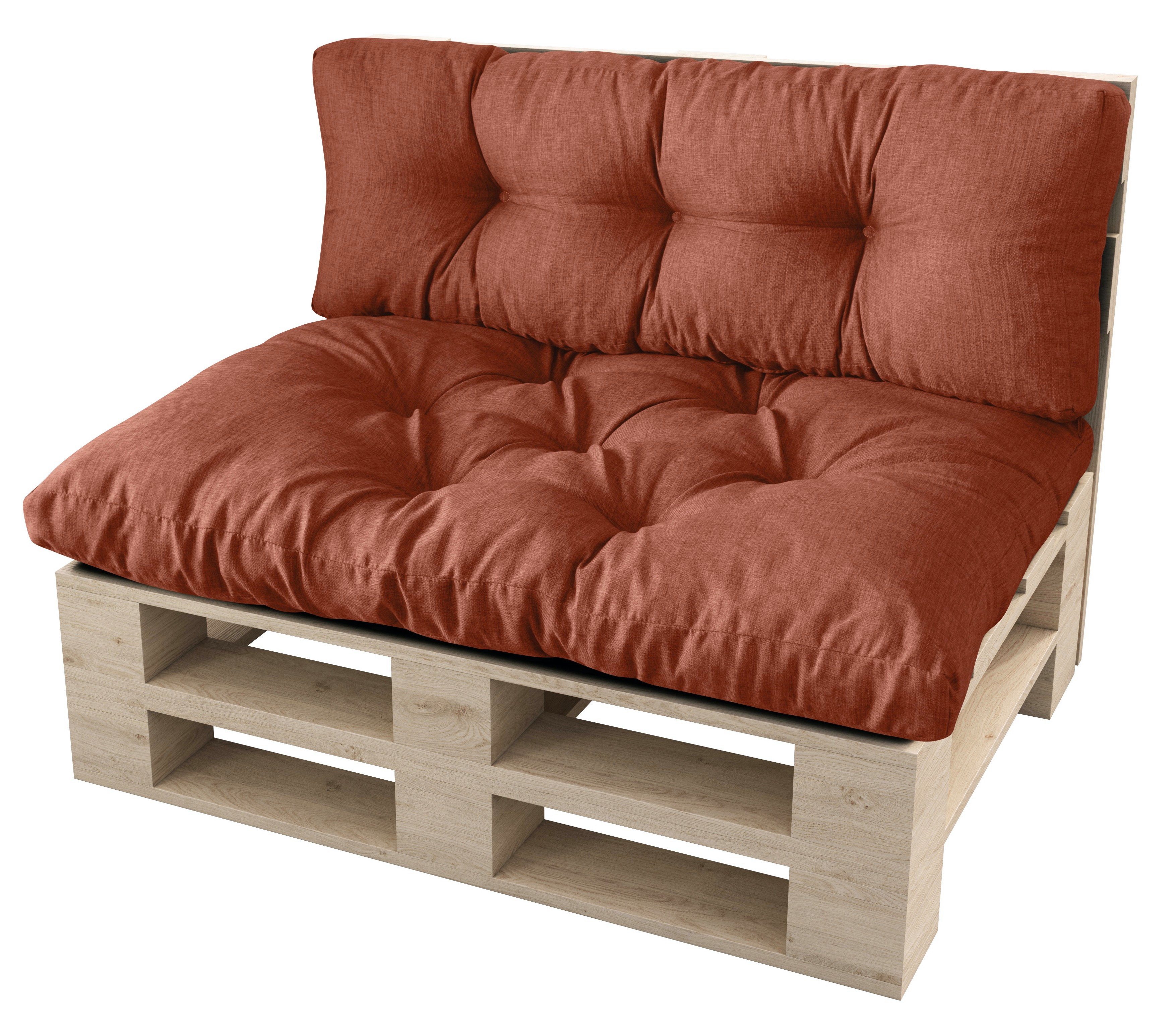 sunnypillow Palettenkissen Malmo - Set Sitzkissen 120x80x12 + Rückenkissen 120x40x15, palettenmöbel palettencouch polsterauflage
