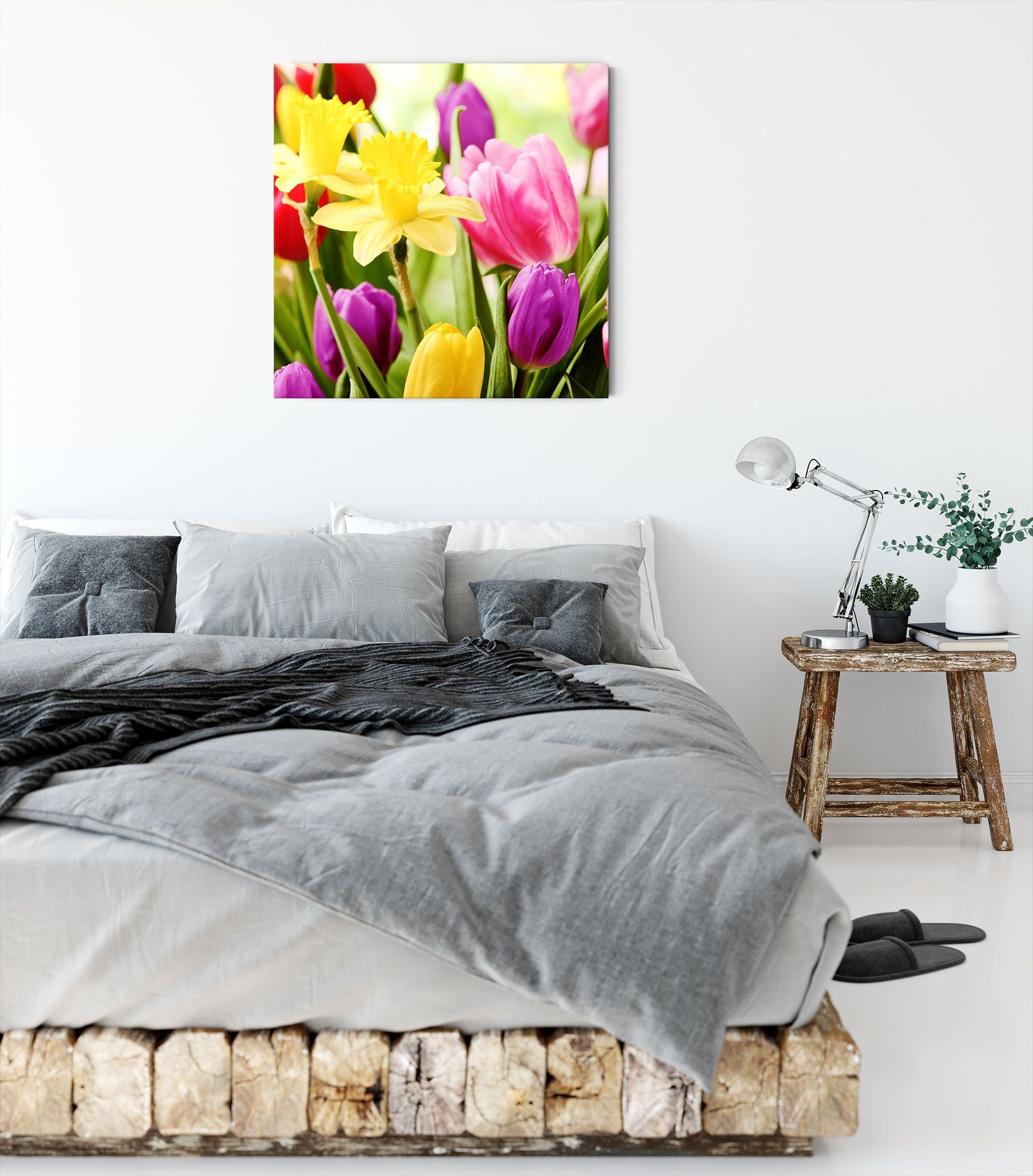 St), Leinwandbild bespannt, und Tulpen, Osterglocken Tulpen und inkl. fertig Leinwandbild Pixxprint (1 Zackenaufhänger Osterglocken