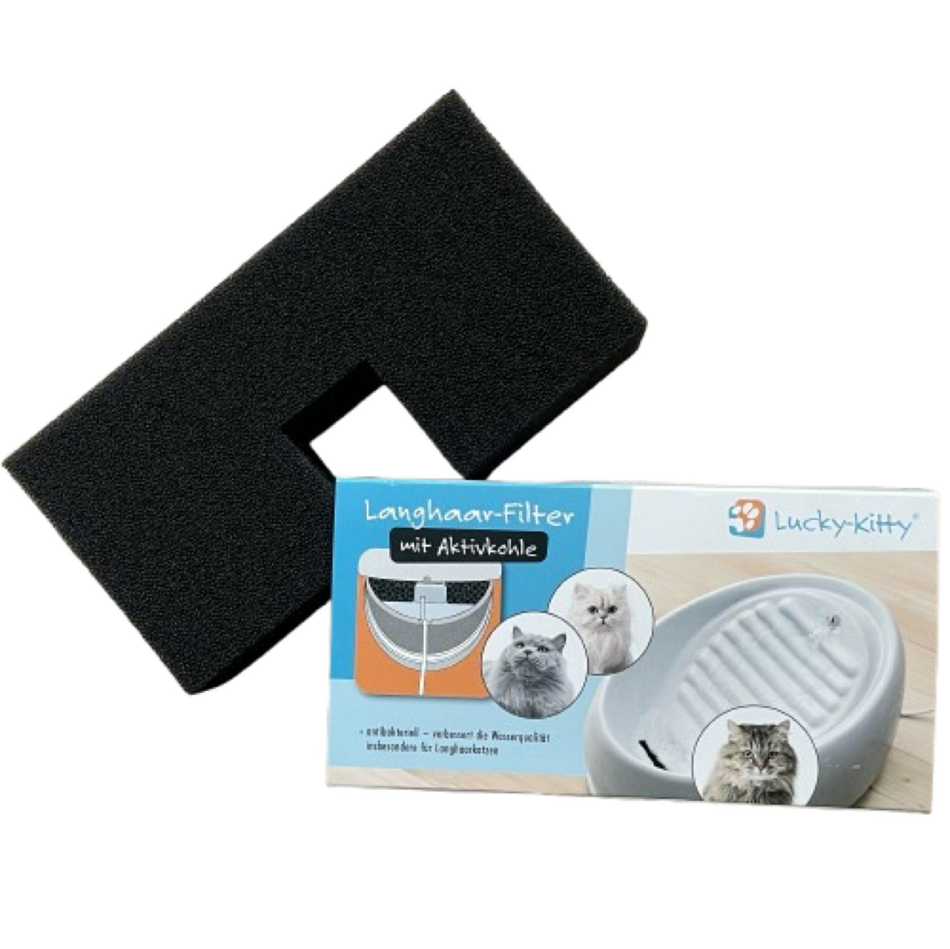 Lucky-Kitty Trinkbrunnen antibakterieller Langhaar-Filter mit Aktivkohle für Trinknapf, Wasserfilter, ideal für Langhaar-Katzen, leicht zu reinigen