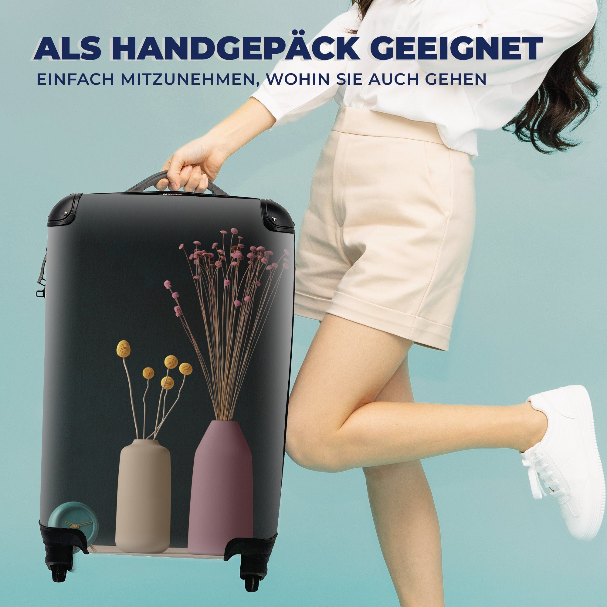 - Wecker, Trolley, Rollen, rollen, MuchoWow 4 Handgepäck - Handgepäckkoffer Stilleben Reisetasche Blumen Reisekoffer für Ferien, mit