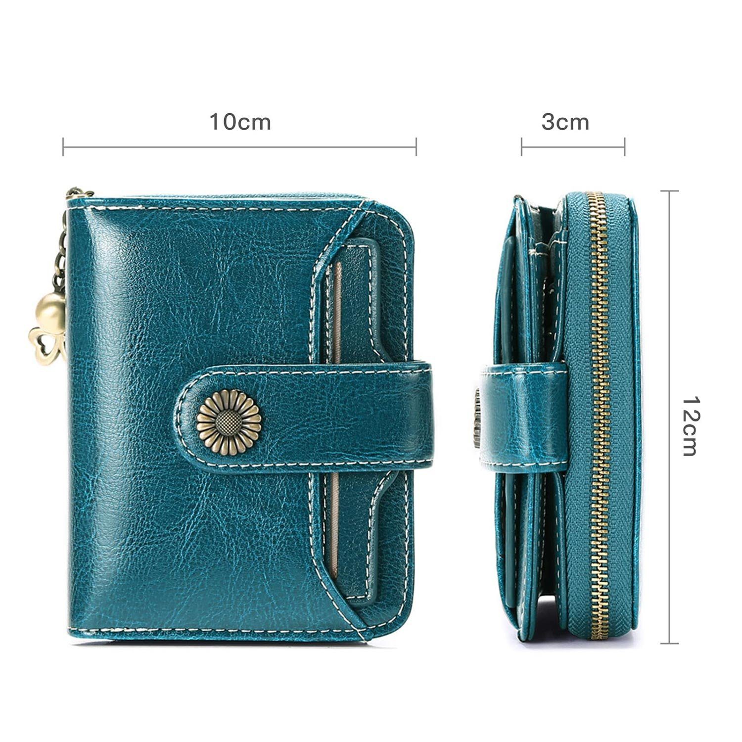 Brieftasche Pfauenblau RFID Münzfach Clip Geldbörse, Echtes Leder Reißverschluss und kleine Geldbörse, Damen MAGICSHE mit Schild