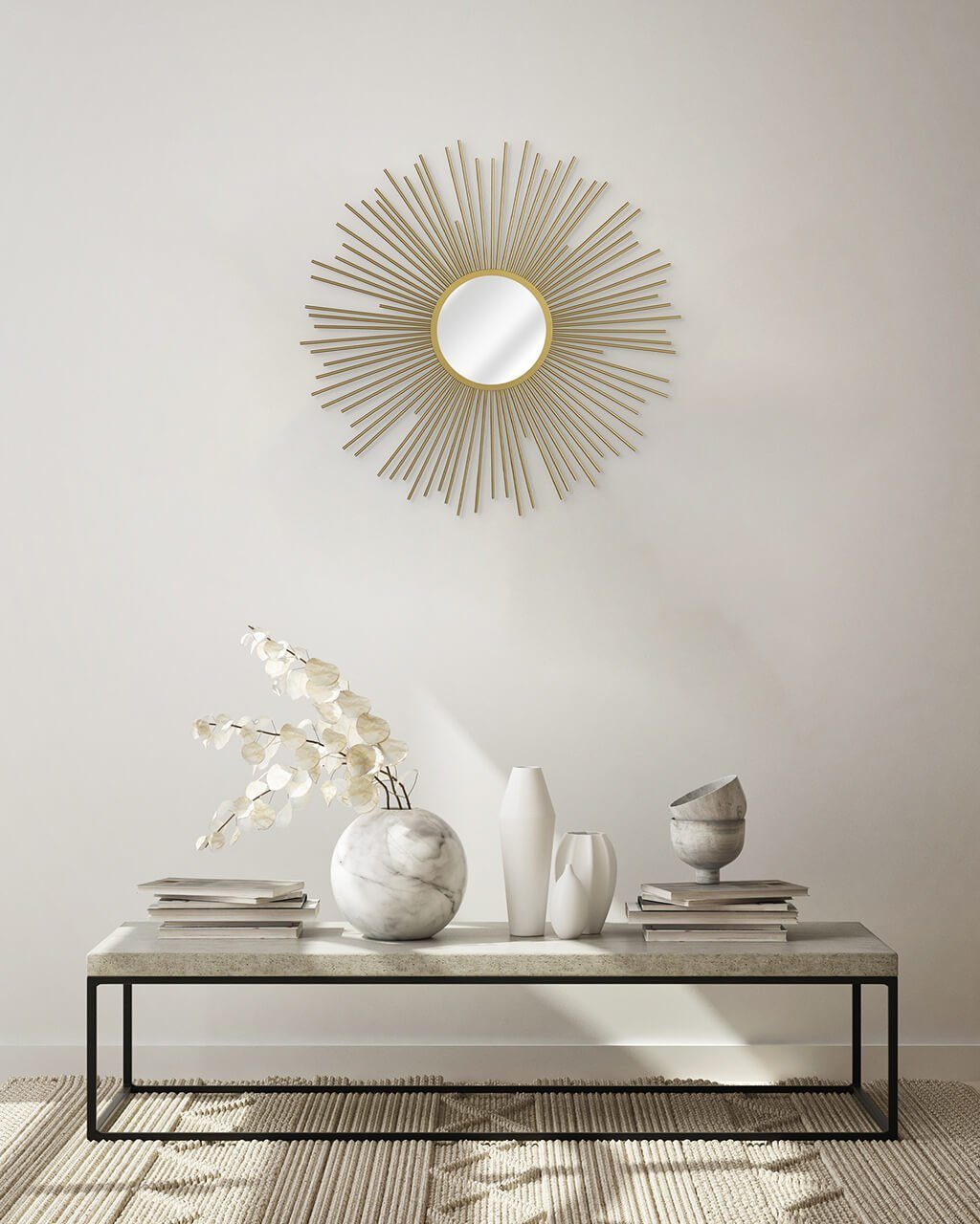 KUNSTLOFT Wandspiegel Radiant Sun 80x80x3 cm, handgefertigter Deko-Spiegel aus Metall