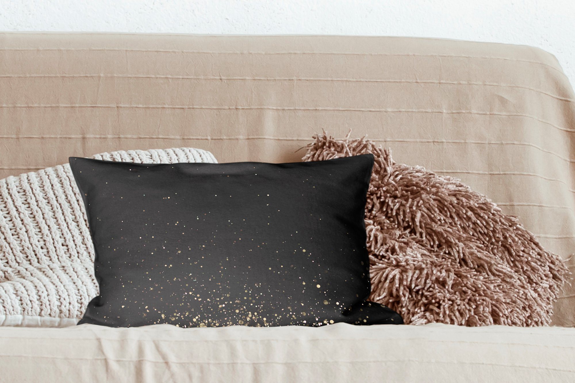 Dekokissen MuchoWow Glitter Wohzimmer mit Dekokissen - Abstrakt Dekoration, - Füllung, Zierkissen, Schwarz, Schlafzimmer