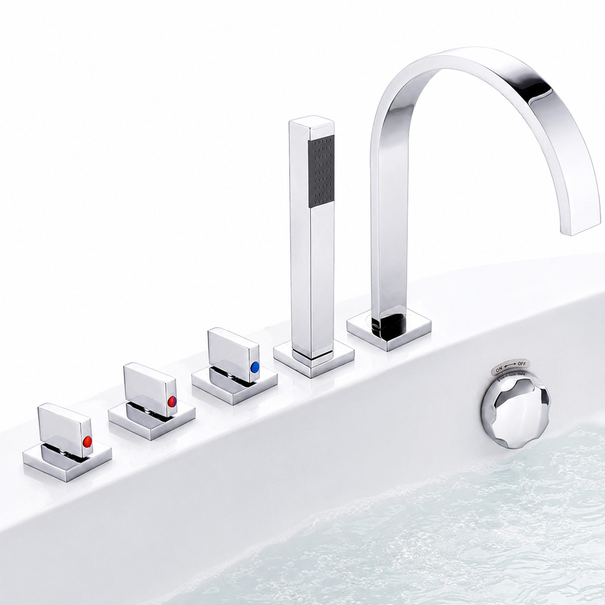 Mucola Badarmatur 5 Loch Badewannenarmatur Wasserhahn Handbrause Wannenrand Armatur Set (Stück, 1-St., 5-Loch Armatur) Modern