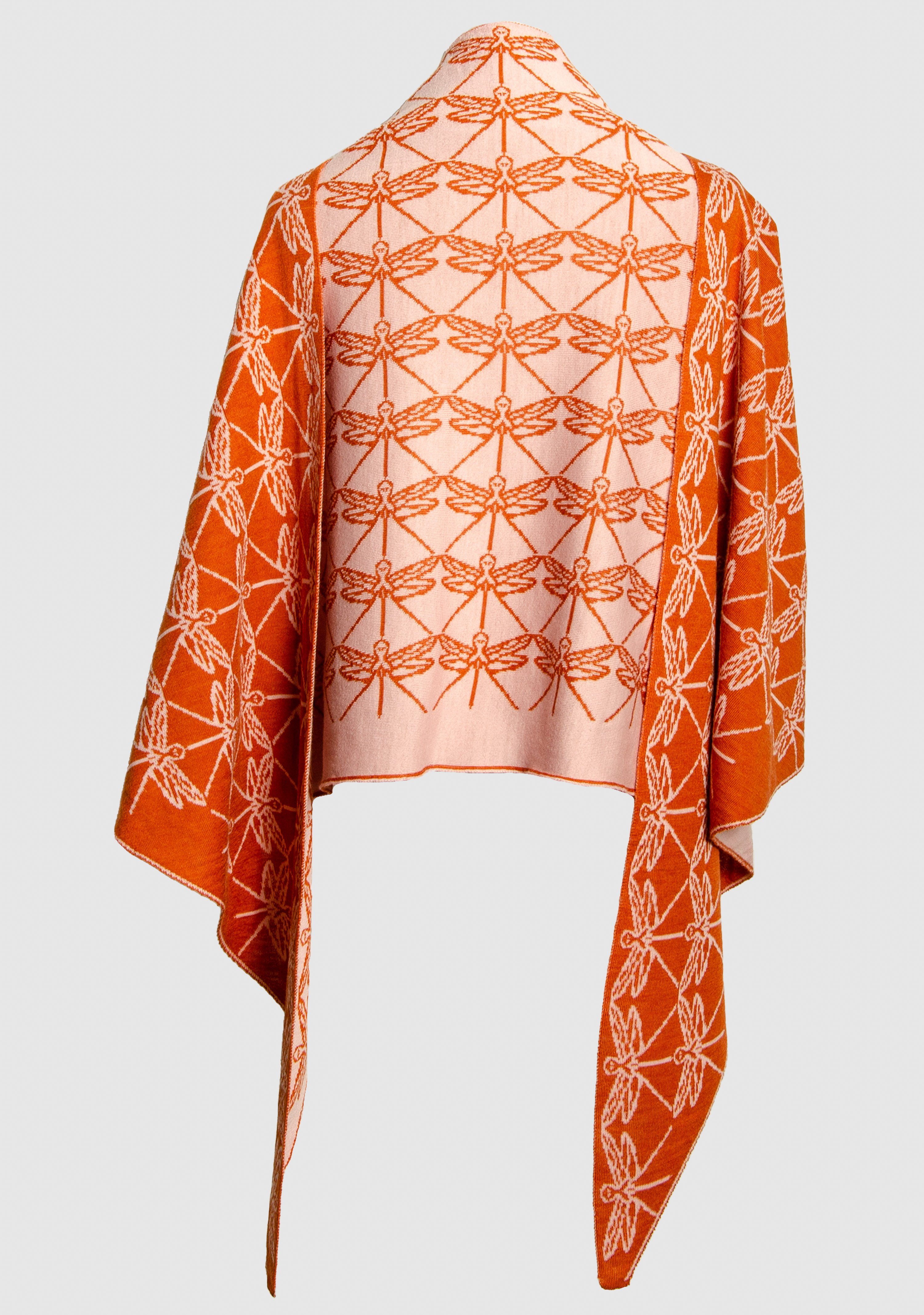 LANARTO slow fashion Modetuch Schultertuch Libelle 100% Merino extrasoft zweifarbig orange_rosa