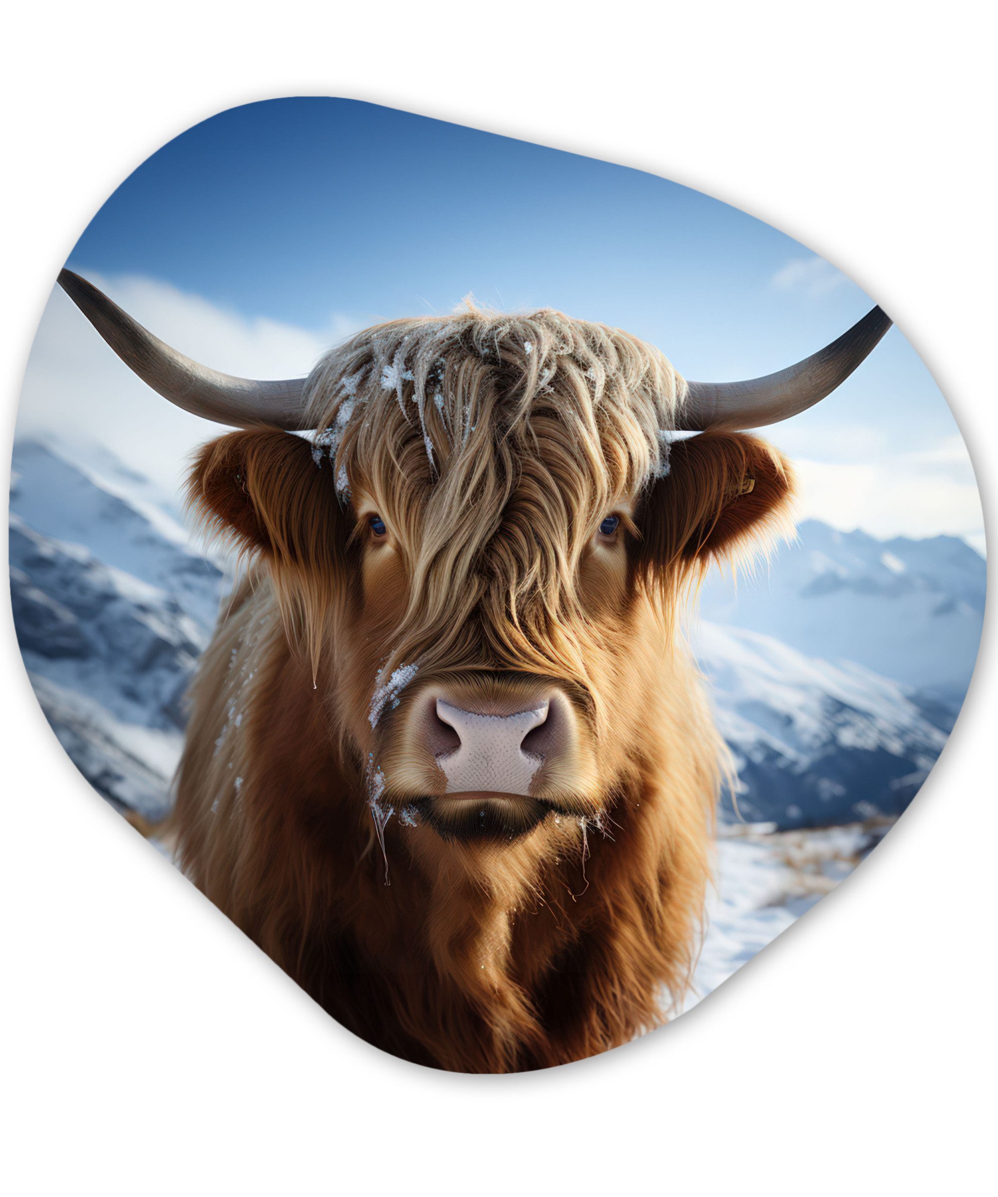 MuchoWow Gemälde Schottische Highlander - Berge - Schnee, Fotodruck (1 St), Wandbild Abstrakt, Wohnzimmer Schlafzimmer Wanddekoration, 40x40 cm