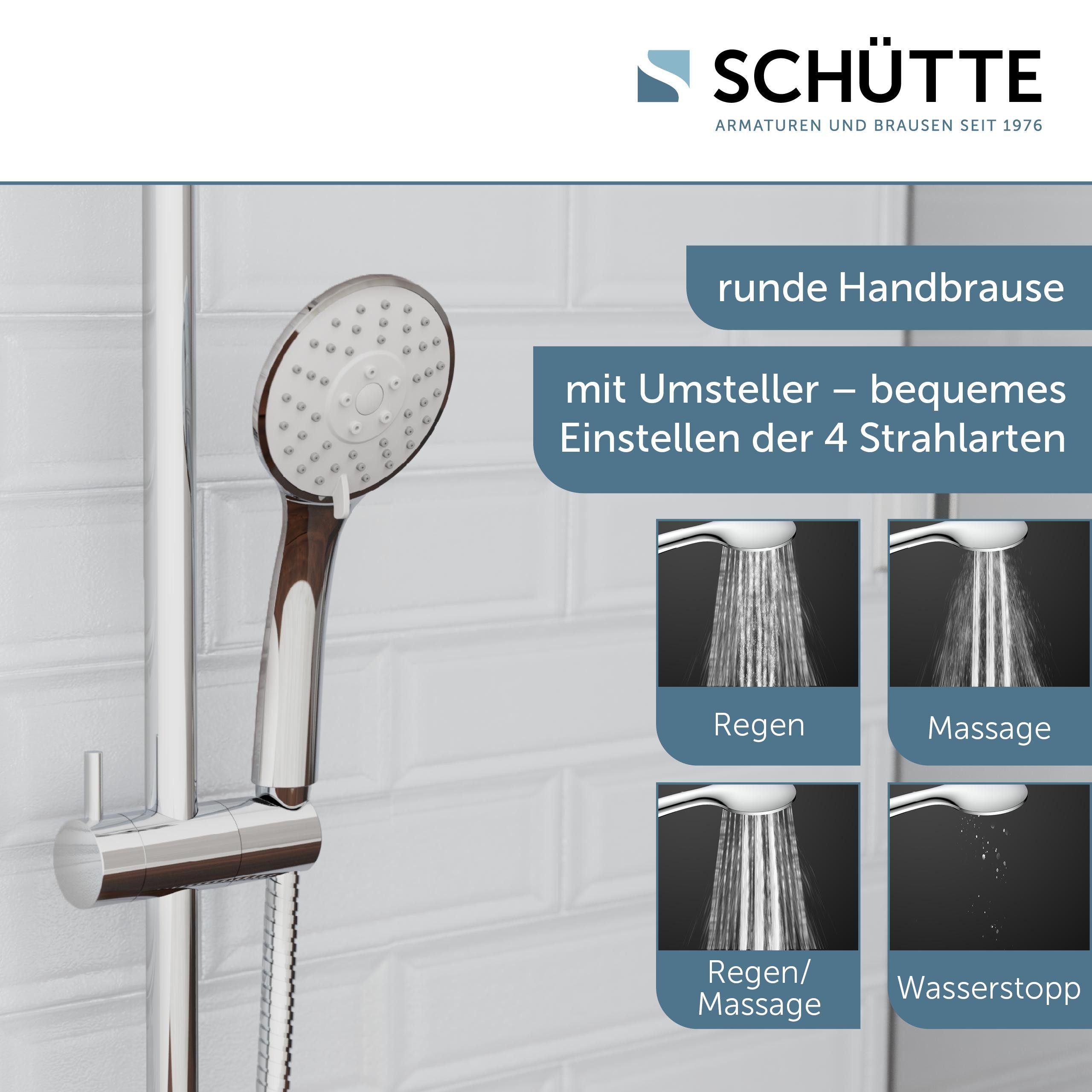 Schütte Handbrause NAPOLI, Duschkopf Ø 10cm, inkl. Brauseschlauch 150cm, Dichtungen, Wasserstopp