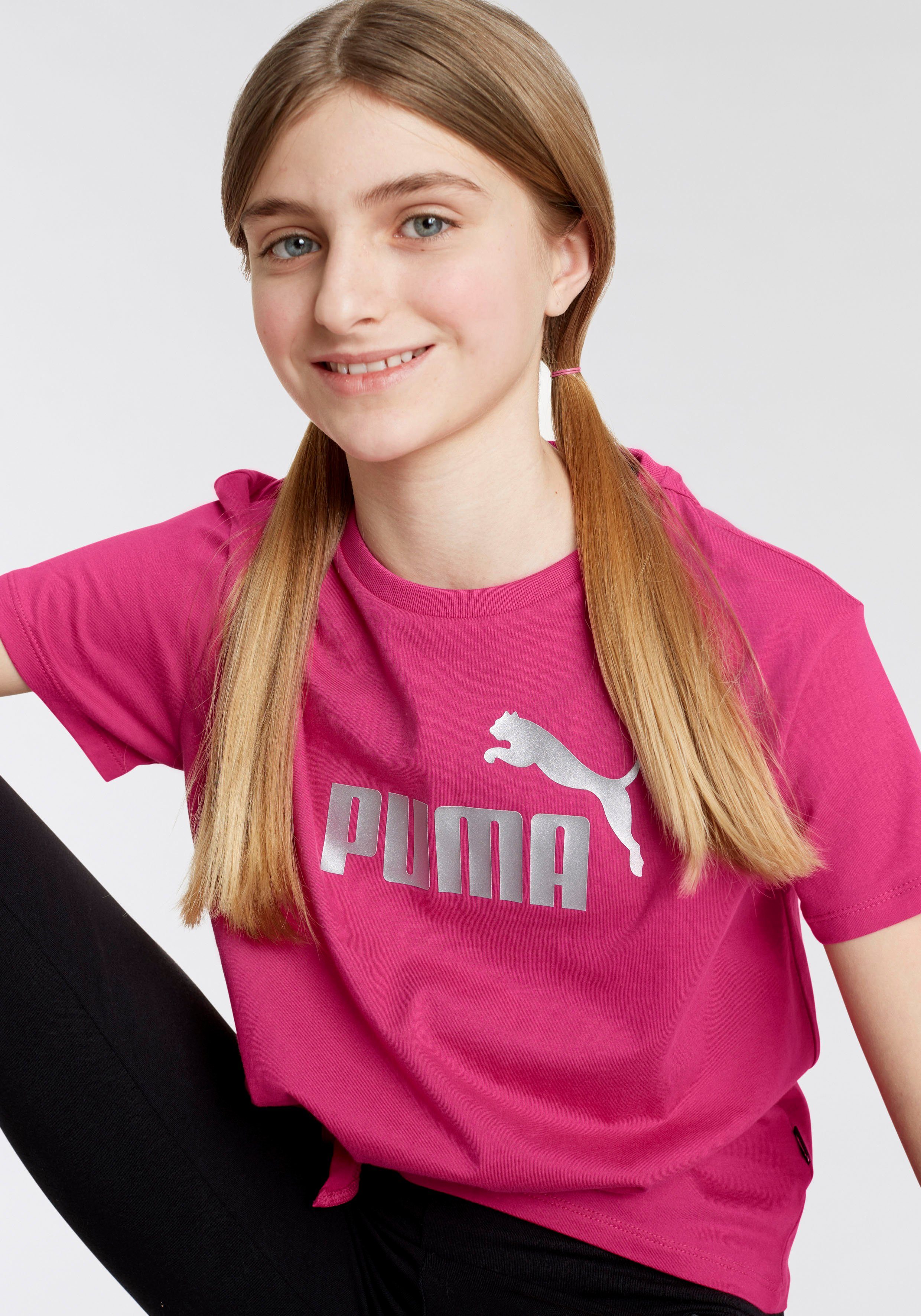 PUMA T-Shirt ESS+ Knotted fuchsia Kinder Tee für Logo 