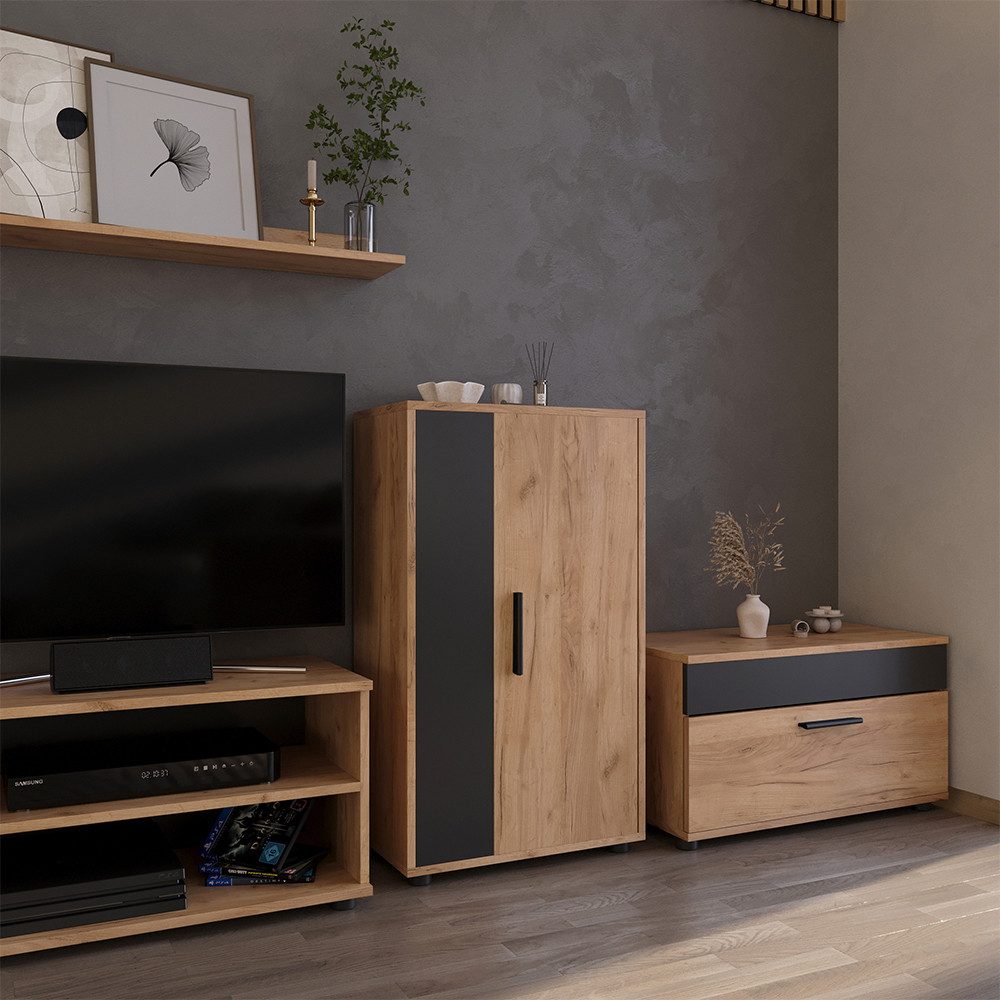 Vicco Kommode Berno, Goldkraft Eiche/Anthrazit, 50.1 x 87.3 cm mit 2 Fächern (1 St)