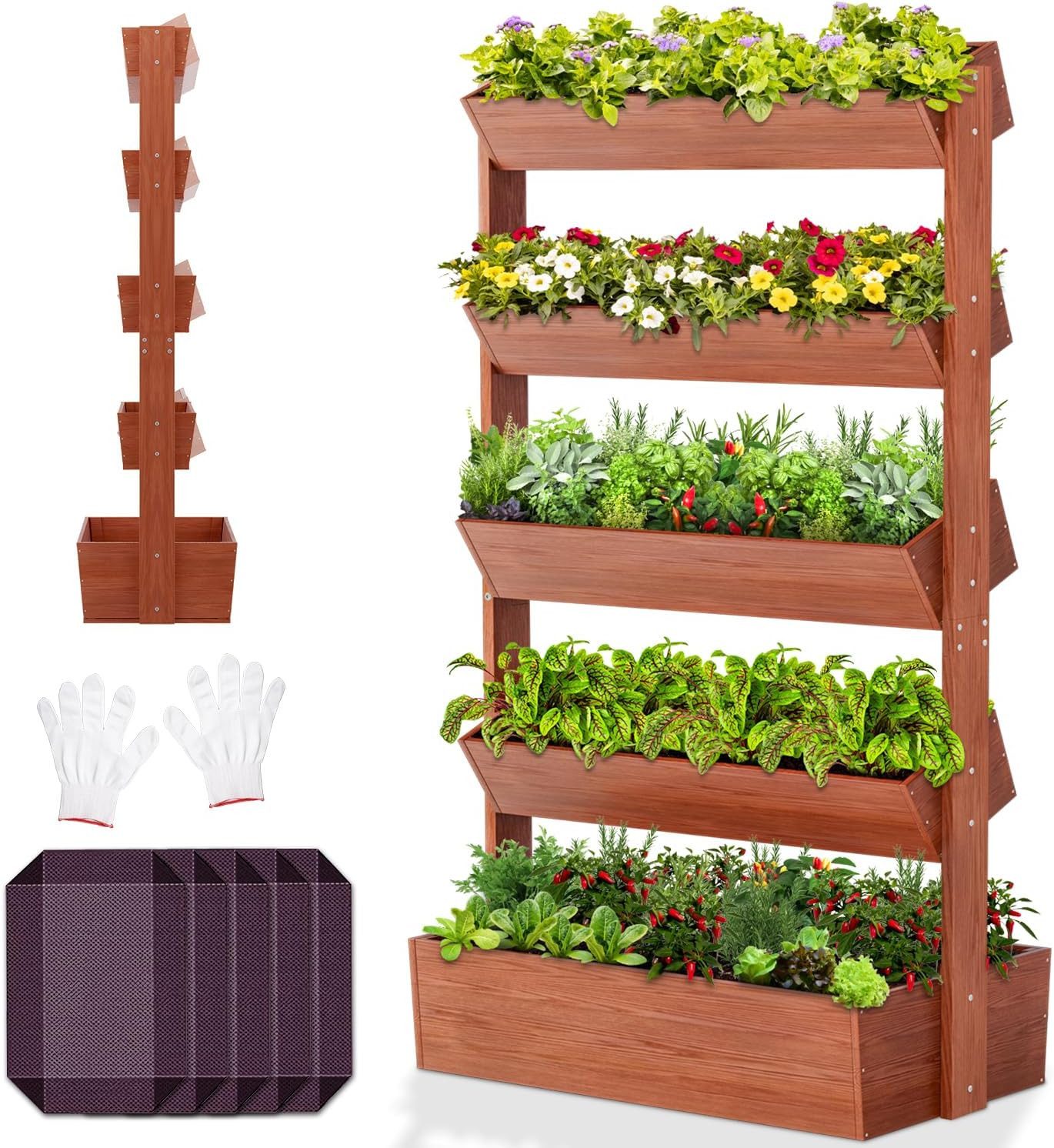 Meulbaty Balkonkasten Holz Hochbeet Blumenkasten, Blumentreppe, Pflanztreppen, robuste Massivholzstruktur, 5-Ebenen-Design