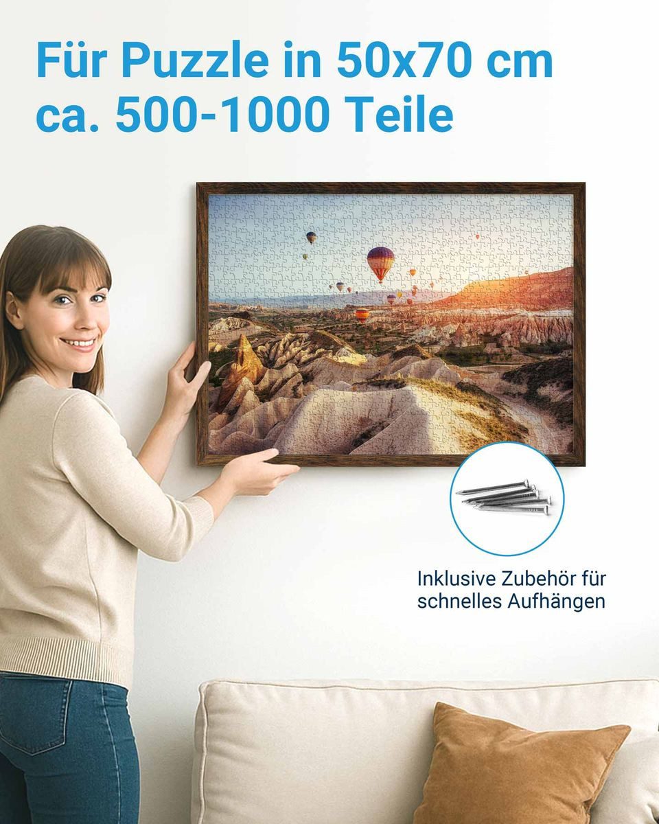 PHOTOLINI Bilderrahmen für Puzzle, Puzzlerahmen mit Acrylglas zum Aufhängen, für 1 Bilder (1 Einzelrahmen), 500-1.000 Teile im Endformat 50x70 cm