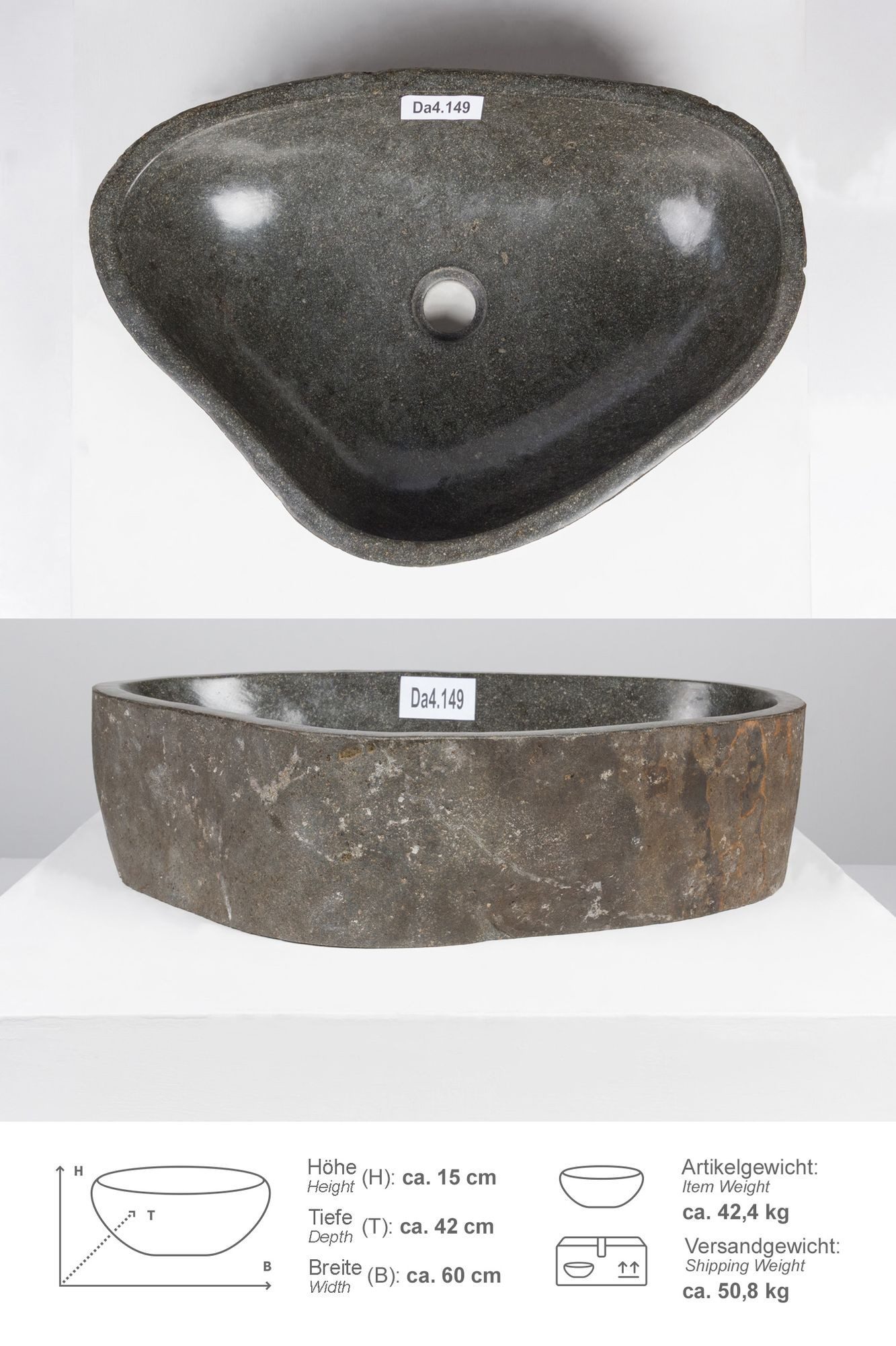 wohnfreuden Aufsatzwaschbecken Naturstein Раковини 60 cm, 621_Da4.149