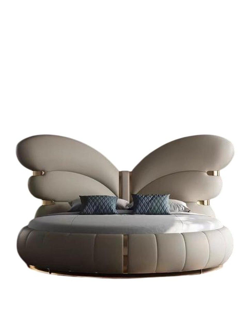 Xlmoebel Rundbett Designer Beiges Doppelbett Edles Textilbett für Schlafzimmer, Made in Europa