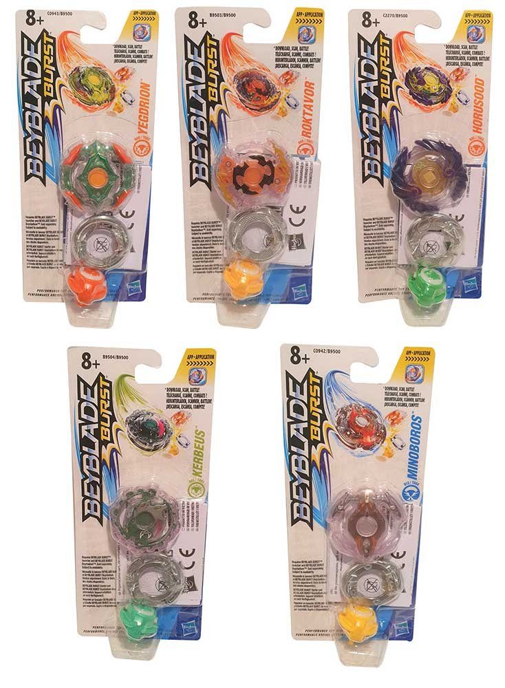 Beyblade Kreisel Hasbro Beyblade Burst Single Kreisel 5er Set (Packung, 5-tlg., 1 x Horusood, 1 x Minoboros, 1 x Yegdrion, 1 x Kerbeus, 1 xRoktavor)