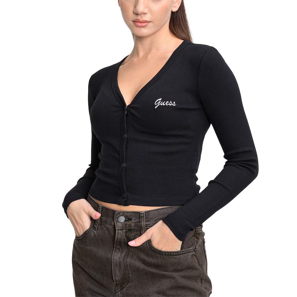 Guess Langarmshirt LAVINIA LS - Langarmtop Damen - Strickjacke - figurbetont - schwarz