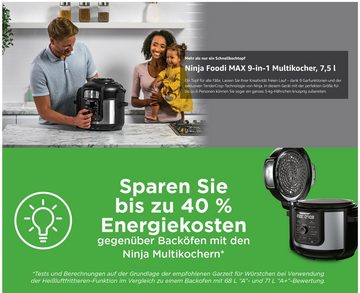 NINJA Multikocher Foodi Max 9in1 Multikocher 7,5L Schnellkochtopf Heißluftfritteuse, 1460,00 W, mit Fritteuse, Elektrisch, Ohne Öl, Air, Slow Cooker, Dampfgarer