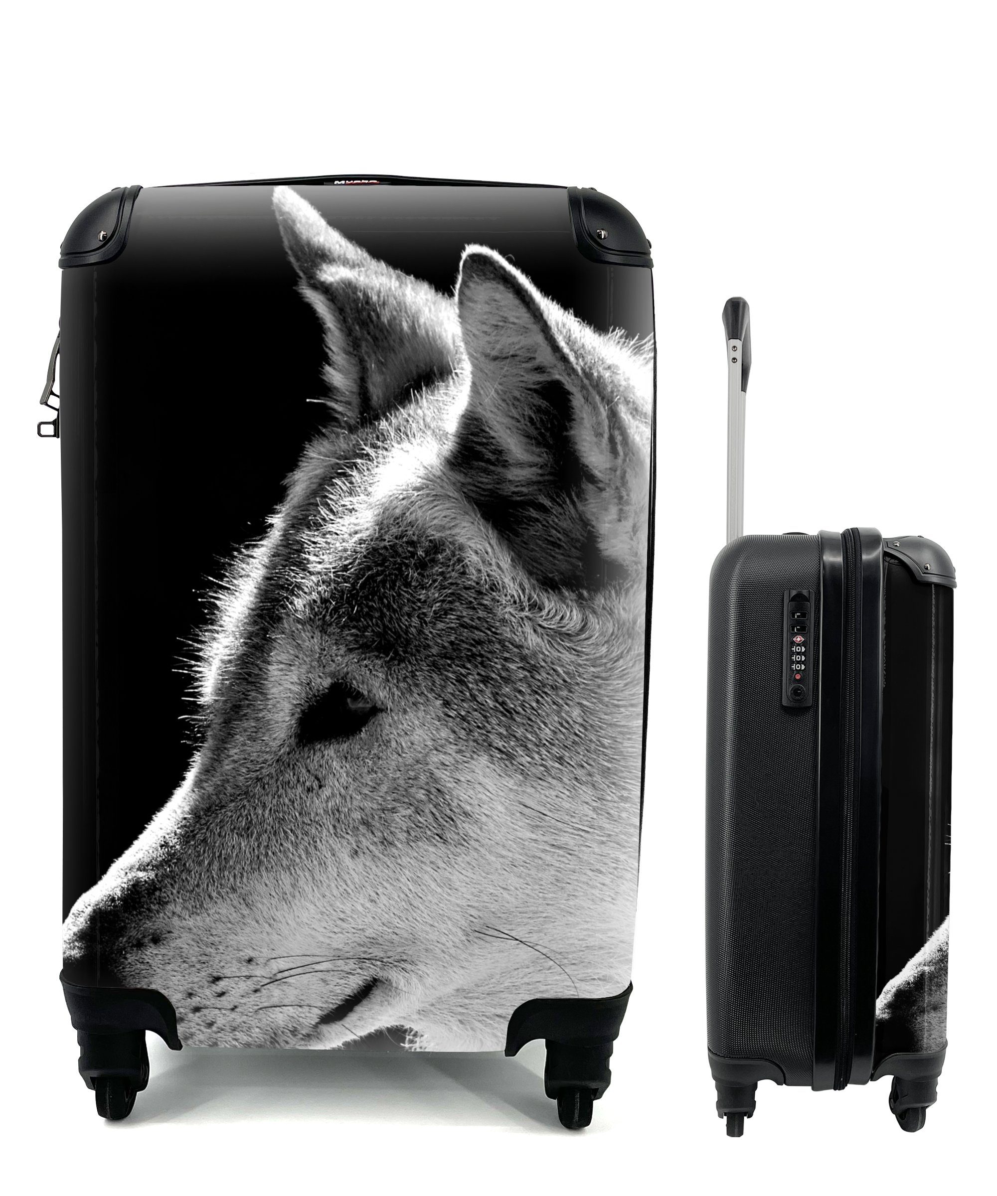 MuchoWow Handgepäckkoffer Wildlife - Wolf - Schwarz - Weiß, 4 Rollen, Reisetasche mit rollen, Handgepäck für Ferien, Trolley, Reisekoffer