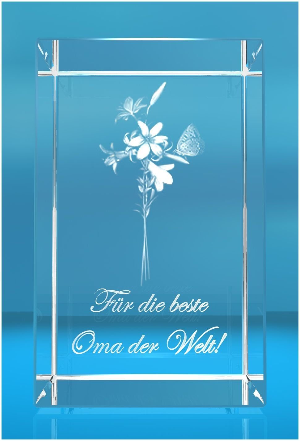 VIP-LASER Dekofigur Glasquader Germany, Geschenkbox, beste Hochwertige Oma der Für die Lilien Made Welt!, in 3D Motiv: Familienbetrieb