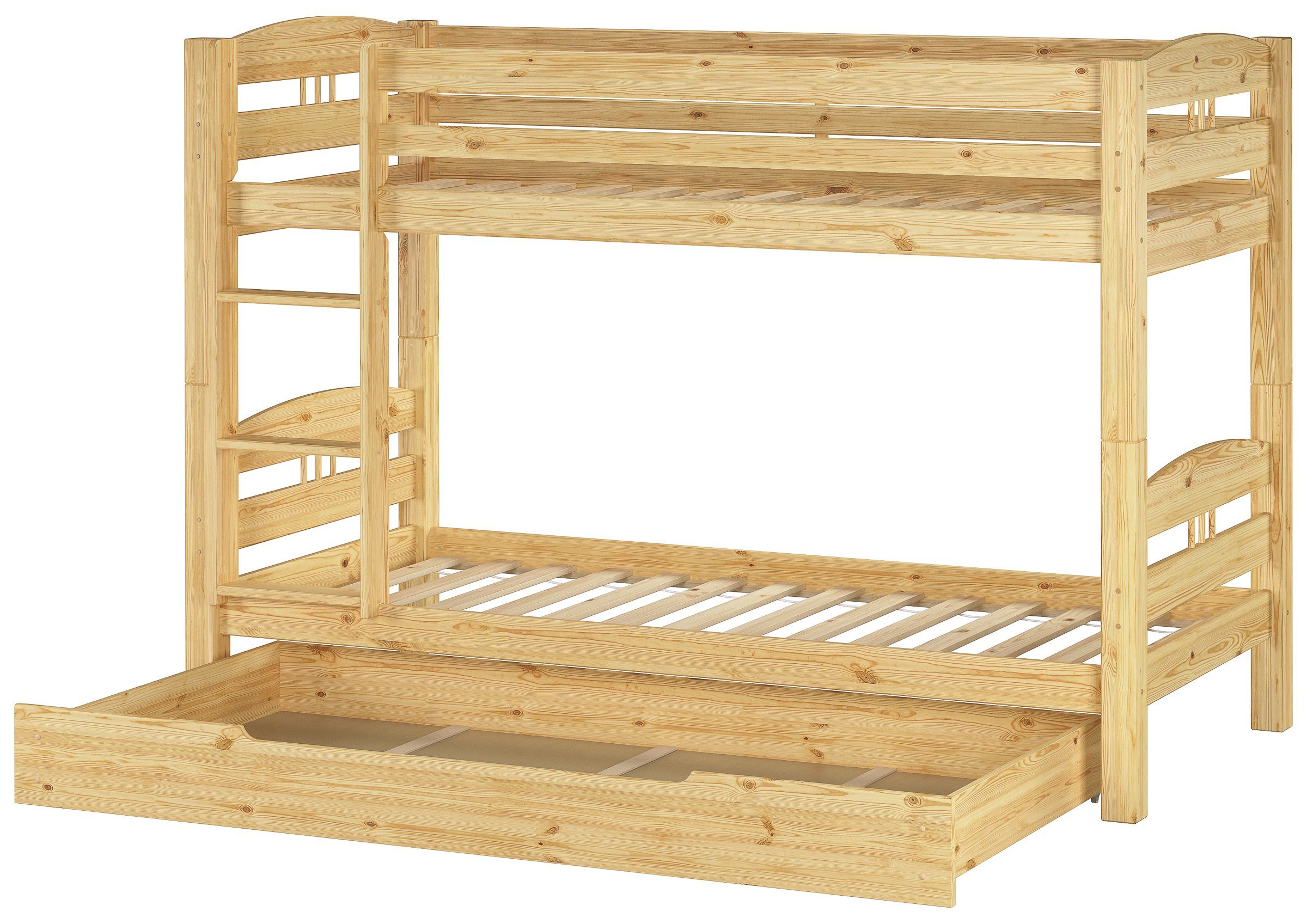 ERST-HOLZ Etagenbett Kinderetagenbett 90 x 200 cm Kiefer Massiv Stockbett Hochbett Teilbar