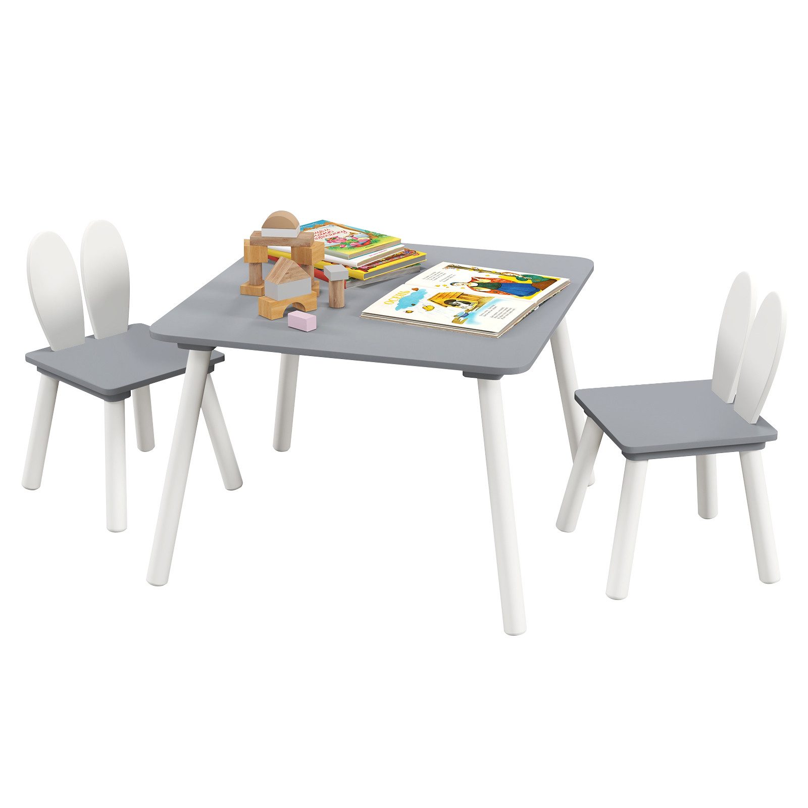 COSTWAY Kindersitzgruppe 3 TLG. mit Tisch & 2 Стульяn, aus Holz, für 3-6 Jahre