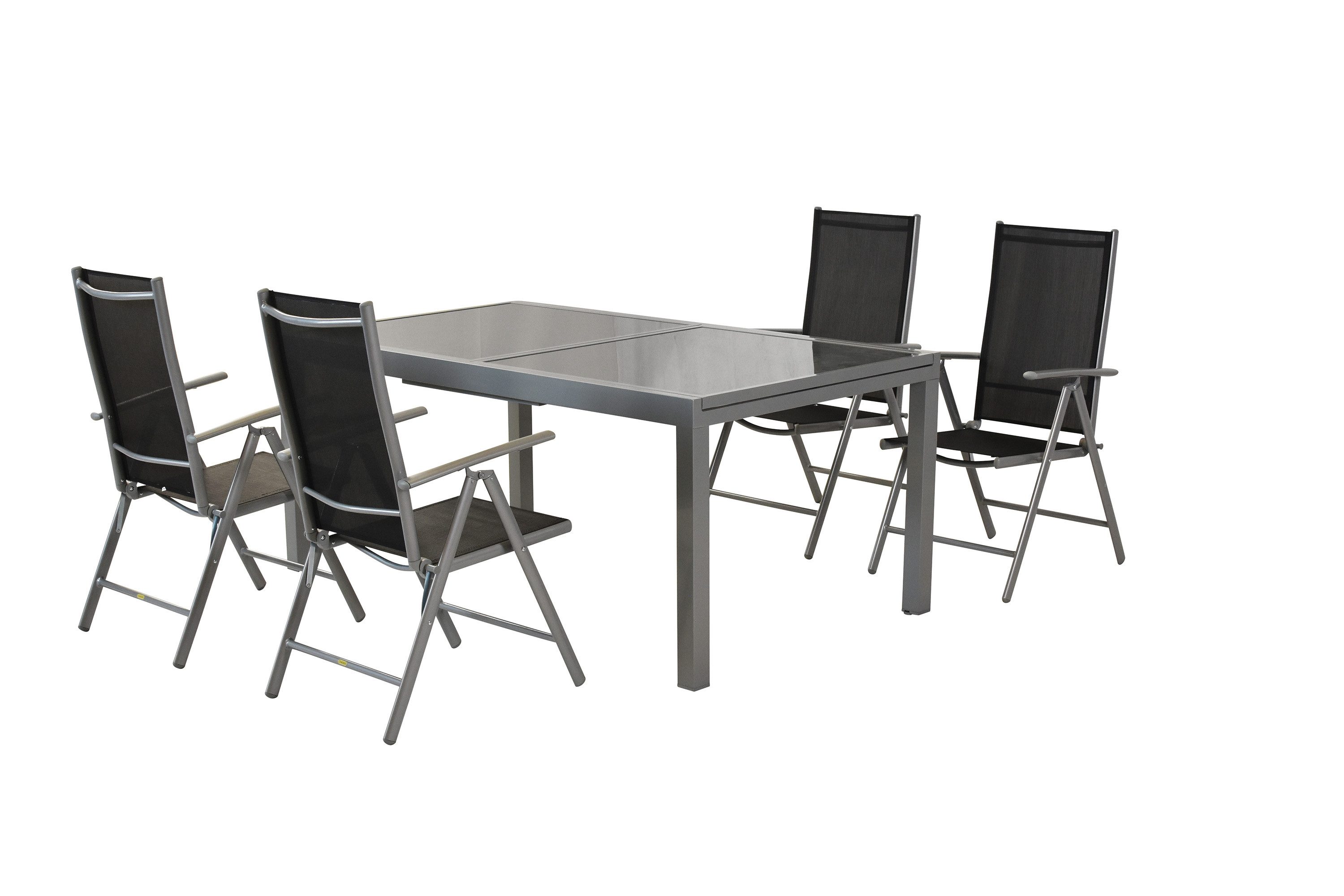 MERXX Garten-Essgruppe Amalfi, (Set, 5tlg), 4 Klappsessel mit verstellbarer Rückenlehne, Ausziehtisch