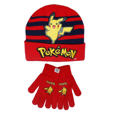 POKÉMON Fleecemütze Pokemon Pikachu Jungen Herbst Wintermütze plus Handschuhe Gr. 54/56