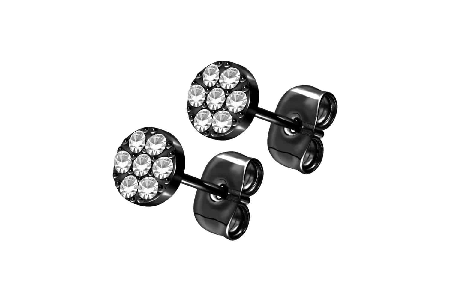 Paar Ohrstecker Titan Ohrstecker DISC + EINGEFASSTE KRISTALLE