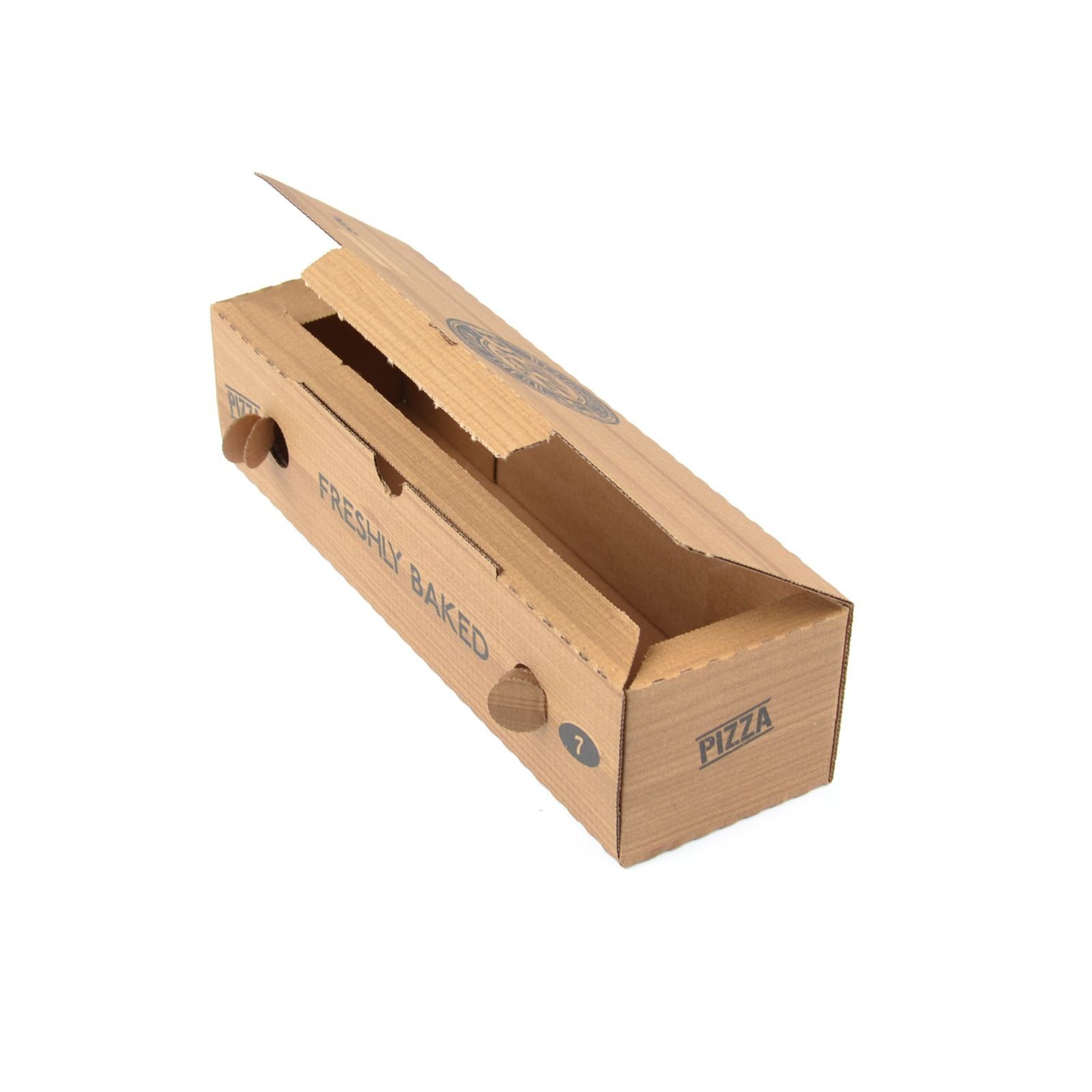 100 Pitabox Dürümbox Pizzakartons, (7×8×28 Rollobox "Rollo" Stück Lahmacun Box cm) kraft, Pizza-Motiv kraftbraun Modell Einwegschale Rollo