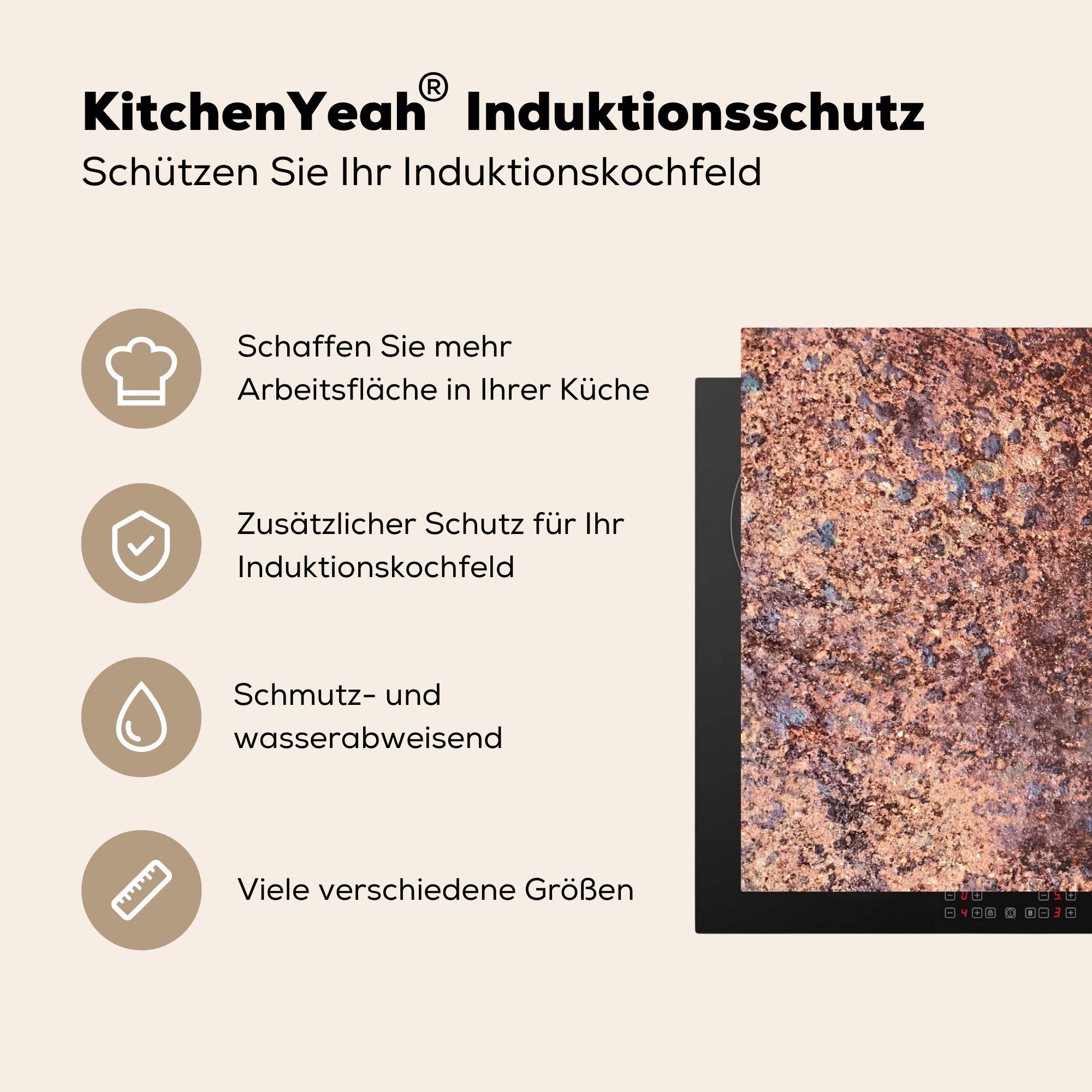 MuchoWow Herdblende-/Abdeckplatte Stahl - Grau die (1 Rost, Vinyl, - Induktionskochfeld tlg), küche, cm, Schutz 81x52 für Ceranfeldabdeckung
