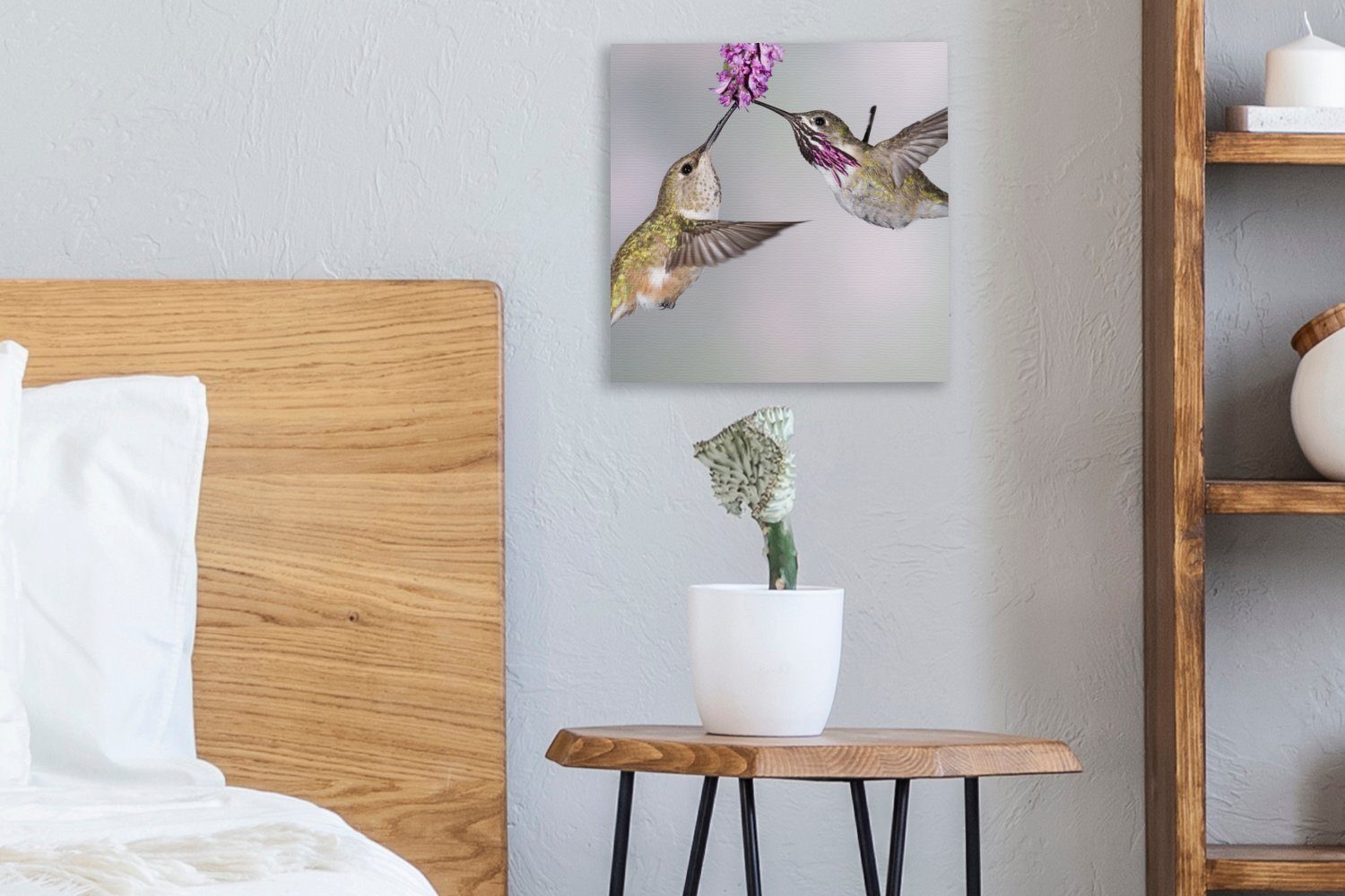 Wohnzimmer - Kolibri Bilder Blume OneMillionCanvasses® St), für - Leinwandbild Rosa, Leinwand Schlafzimmer (1