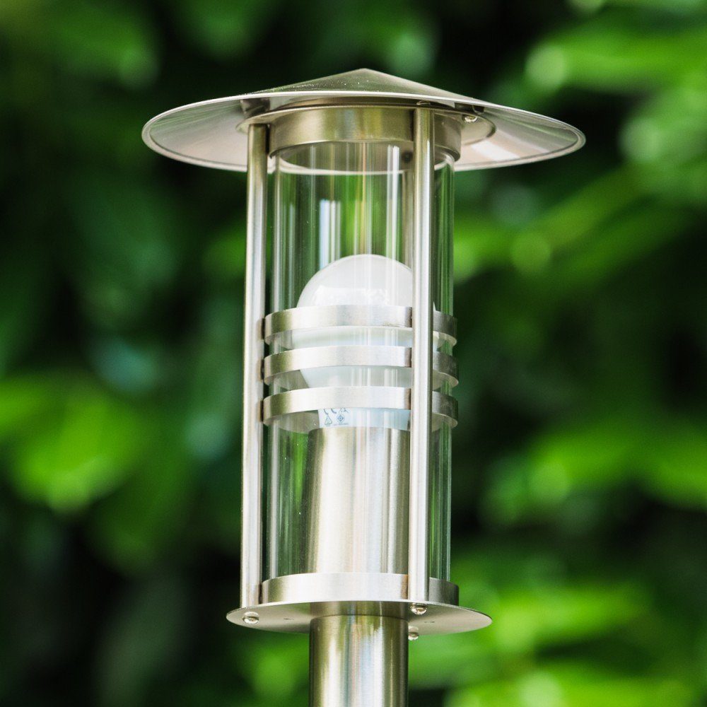 hofstein Außen-Stehlampe »Balme« moderne Außenleuchte aus gebürstetem Edelstahl und Milchglas, ohne Leuchtmittel, Wegeleuchte 100cm, Gartenlampe mit E27, Gartenbeleuchtung IP44