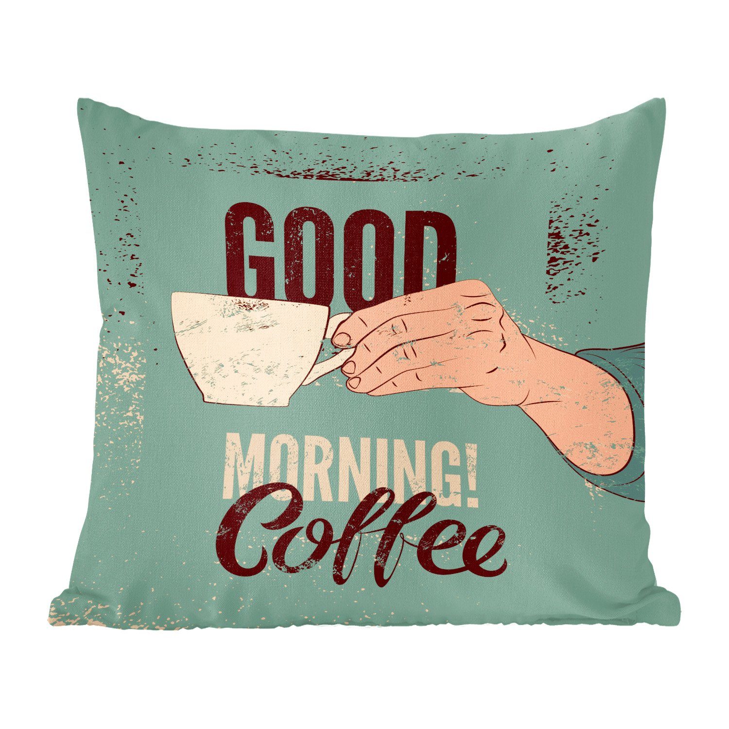 MuchoWow Dekokissen Kaffee - Zitate - Retro - Guten Morgen! Kaffee - Zitate, Zierkissen mit Füllung für Wohzimmer, Schlafzimmer, Deko, Sofakissen