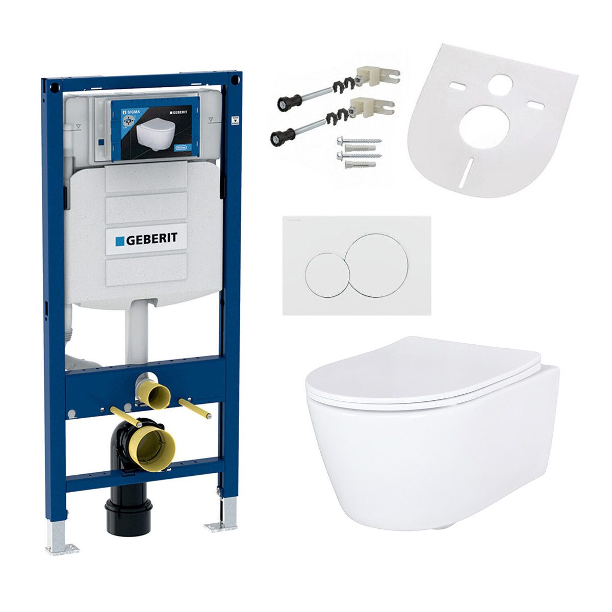 GEBERIT Tiefspül-WC GEBERIT-AL5513-SET, Spülrandloses Hänge-WC mit Softclose WC-Sitz passend für Geberit