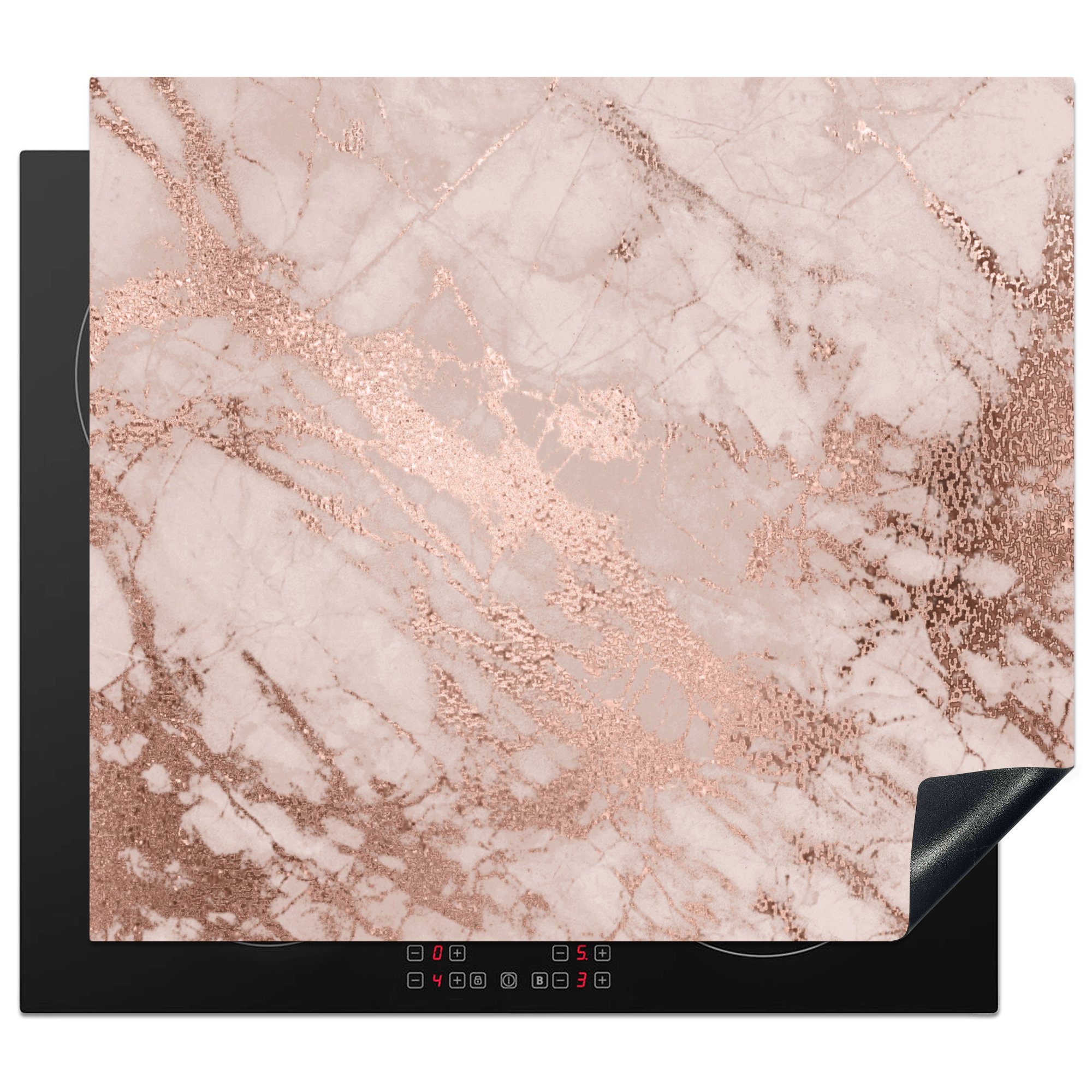 MuchoWow Herdblende-/Abdeckplatte Marmor - 58x51 - tlg), Design, für - Küchen Marmoroptik Dekoration Induktionsherd, Induktionskochfeld Vinyl, Glitzer - Luxus - (1 cm, Rosa