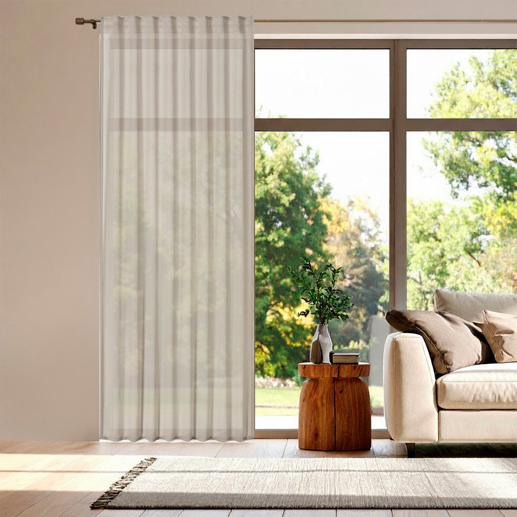 ELBERSDRUCKE Vorhang Vorhang mit verdeckten Schlaufen Air Uni beige 255 x 140 cm (1 St), Multifunktionsband, halbtransparent, Polyester, einfarbig, modern
