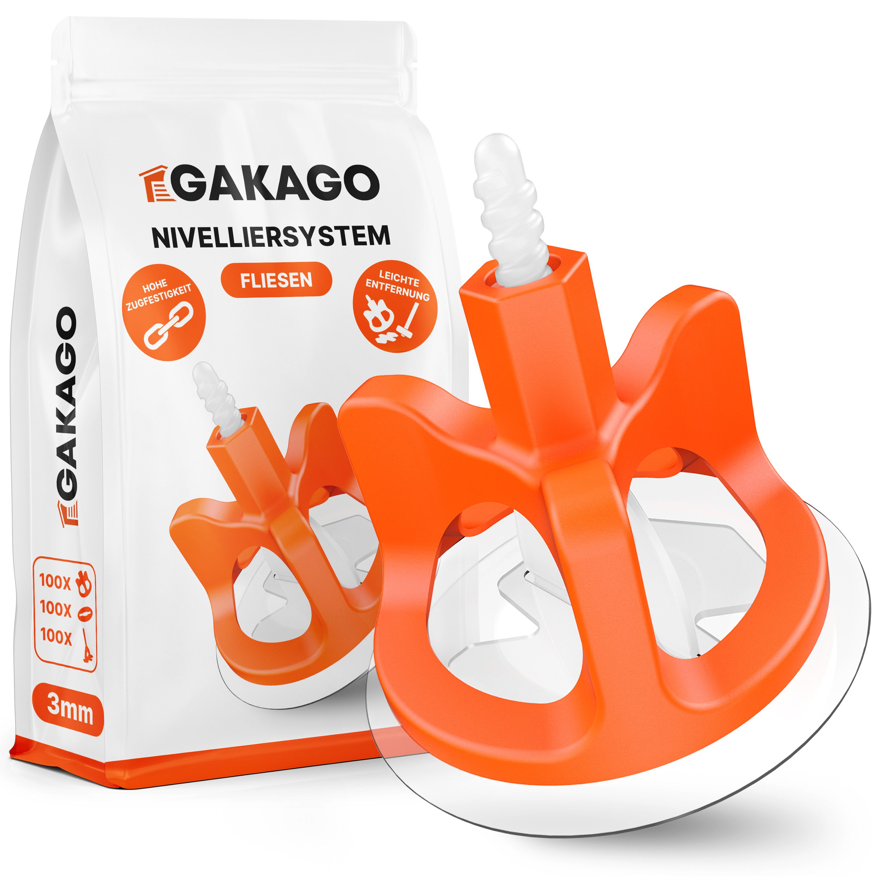 Gakago Nivelliersystem Fliesen (300-tlg., Set 3mm) Verlegehilfe für ein perfektes Fugenbild - Für Fliesenstärken 3-18mm