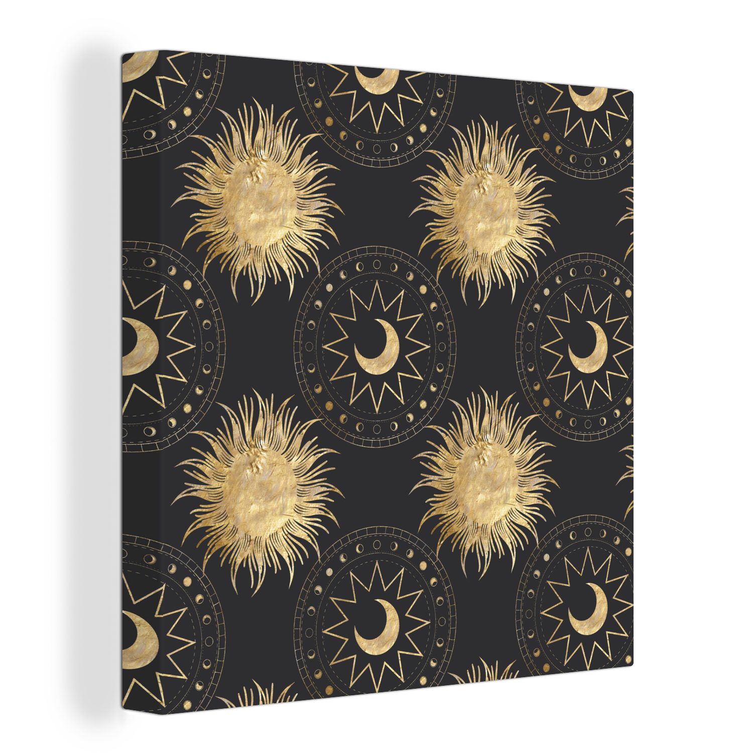 OneMillionCanvasses® Leinwandbild Muster - Mond - Sonne - Gold, (1 St), Leinwand Bilder für Wohnzimmer Schlafzimmer | Leinwandbilder