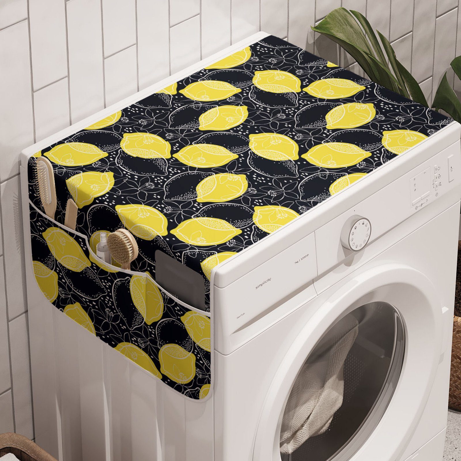 Abakuhaus Badorganizer Anti-Rutsch-Stoffabdeckung für Waschmaschine und Trockner, Früchte Zitronen und Blüten Zeichnungen