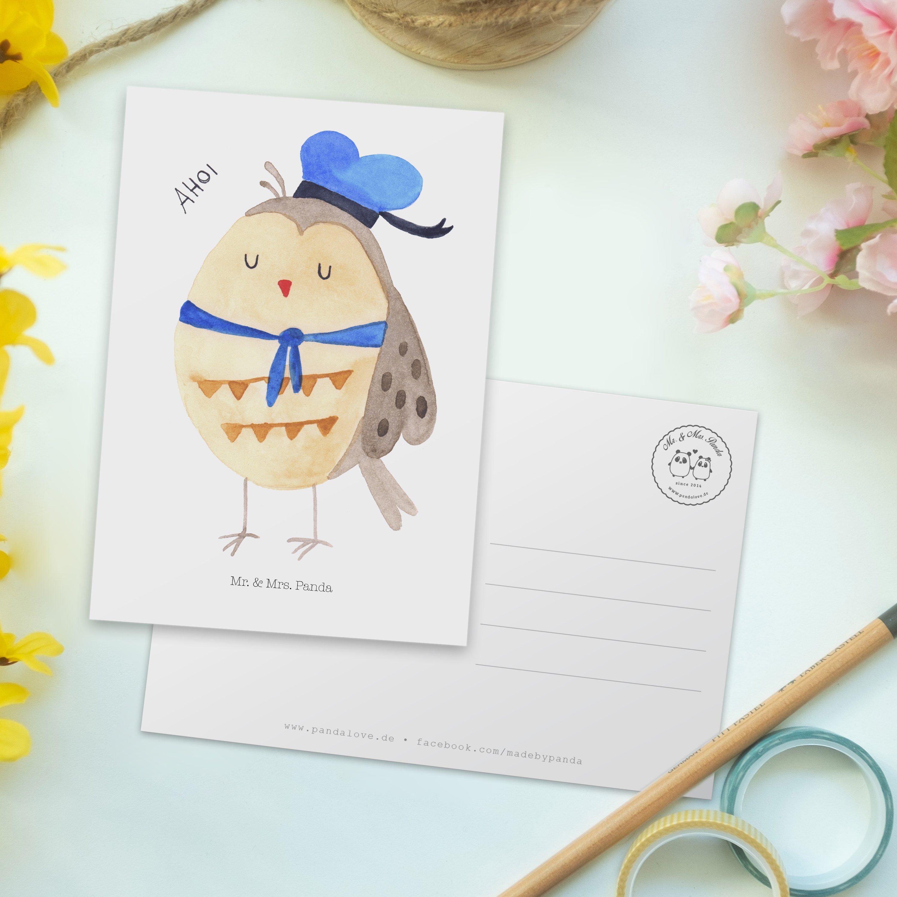 Panda lustig, Einladung, Mr. Geschenk, Ehe, & Mrs. Weiß Eule Se - Postkarte Matrosen - Wortspiel