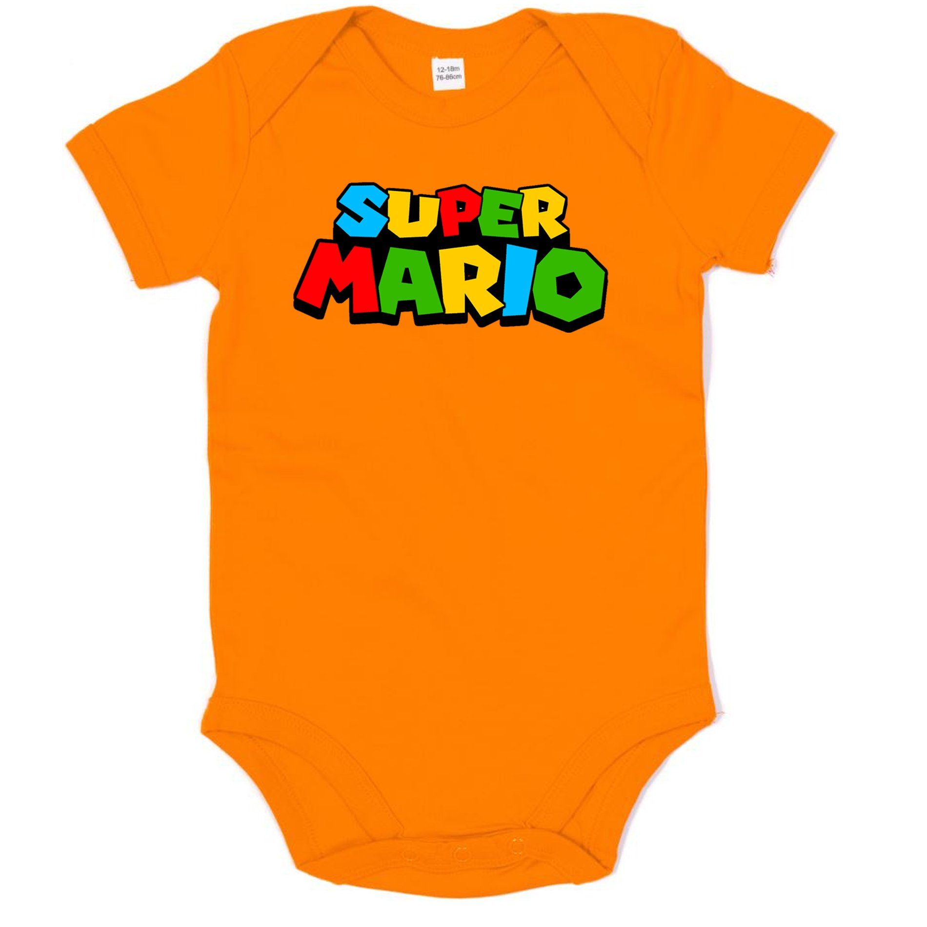 Blondie & Brownie Strampler Kinder Baby Super Mario Nintendo Gamer Gaming Konsole Spiele Orange | Schlafoveralls