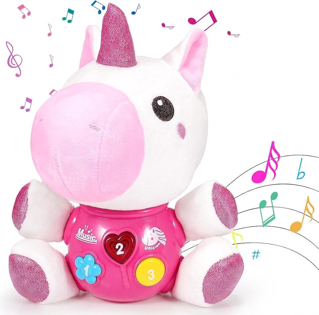 LaCute Kuscheltier Baby Einhorn Musikspielzeug Plüschtier mit Licht und Musik für Babys (Baby Plüschtier Einhorn mit Musik und Lichtfunktion, Baby Einhorn Musikspielzeug mit Licht- und Soundfunktion für Babys), Lichtfunktion, Musikfunktion, Soundeffekte,