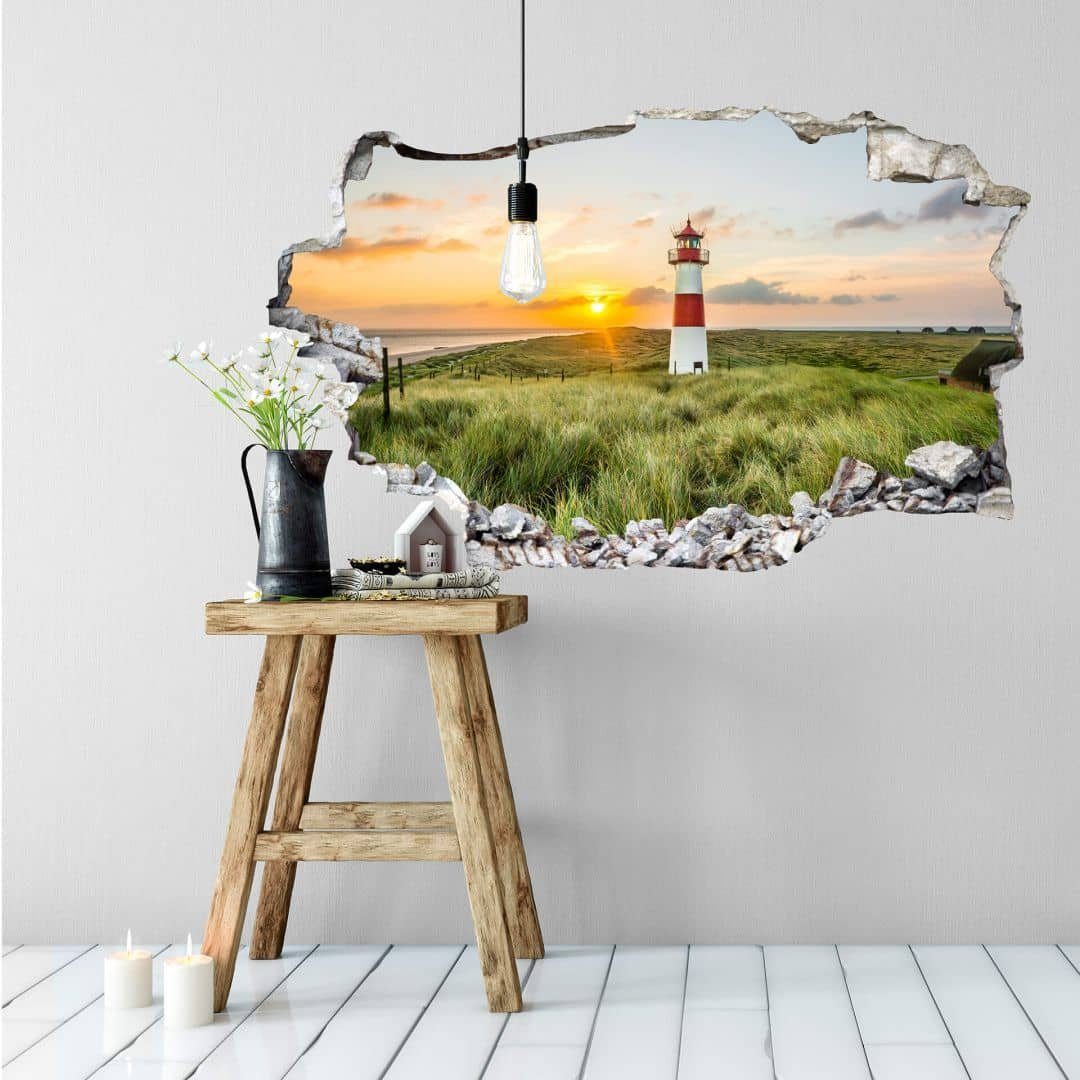K&L Wall Art Wandtattoo 3D Aufkleber Relax Affirmationen Wandsticker Leuchtturm Sylt, Mauerdurchbruch Wandbild selbstklebend