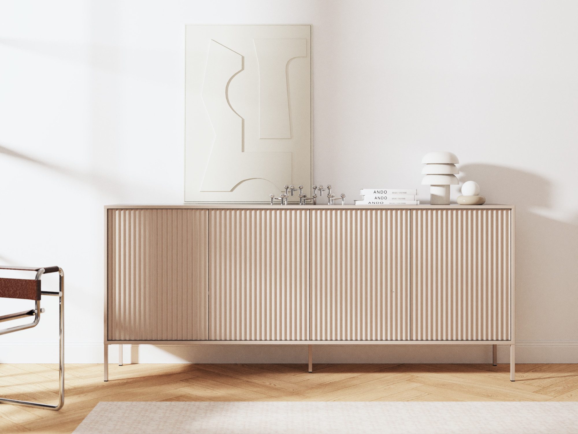 Beautysofa Kommode NOTO 200 cm mit 4 Türen Push-to-Open (Cashmere Modernes Design, Viel Stauraum)