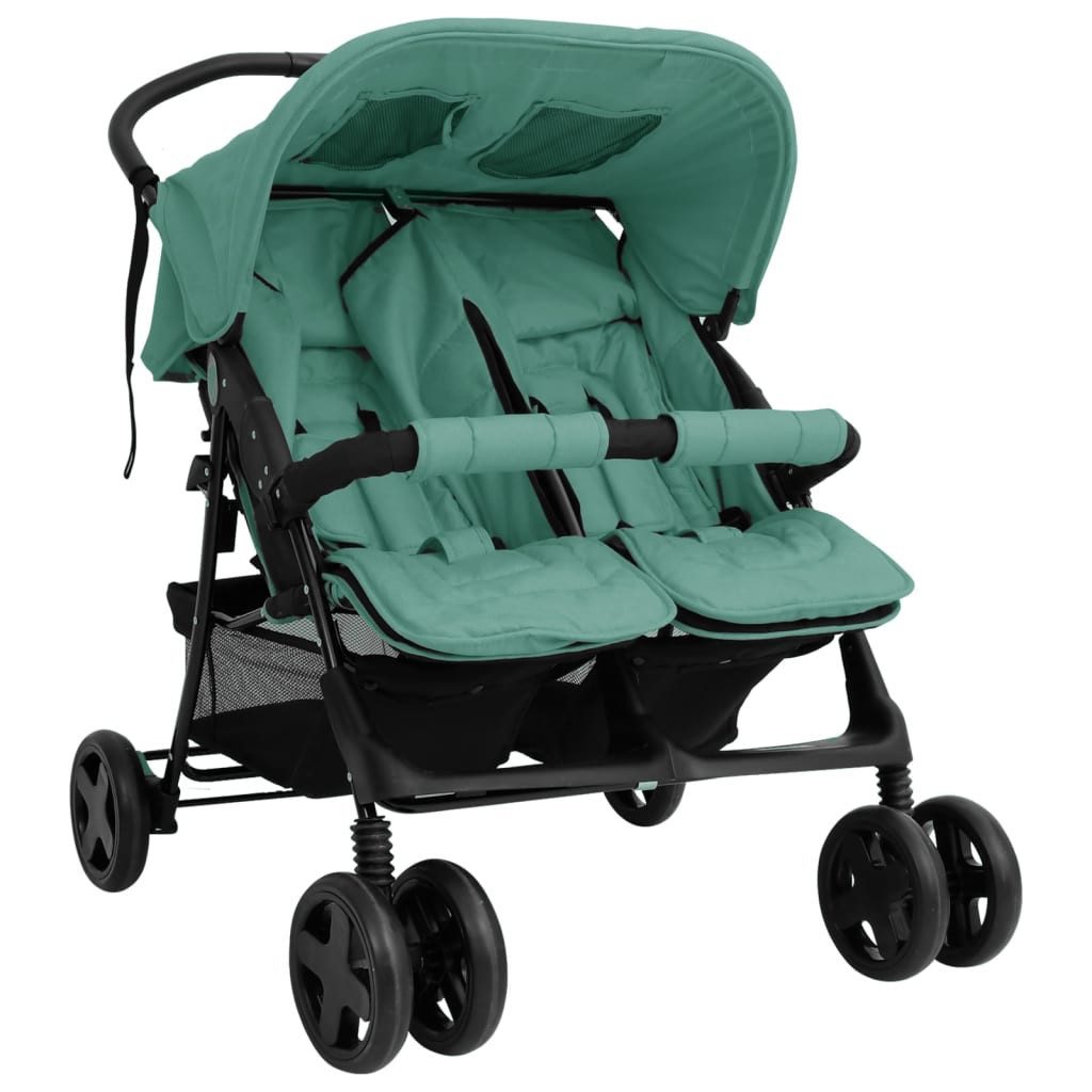 Kombi-Kinderwagen Kinderwagen Kinderkarre Buggy Zwillings-Geschwisterwagen Grün Stahl