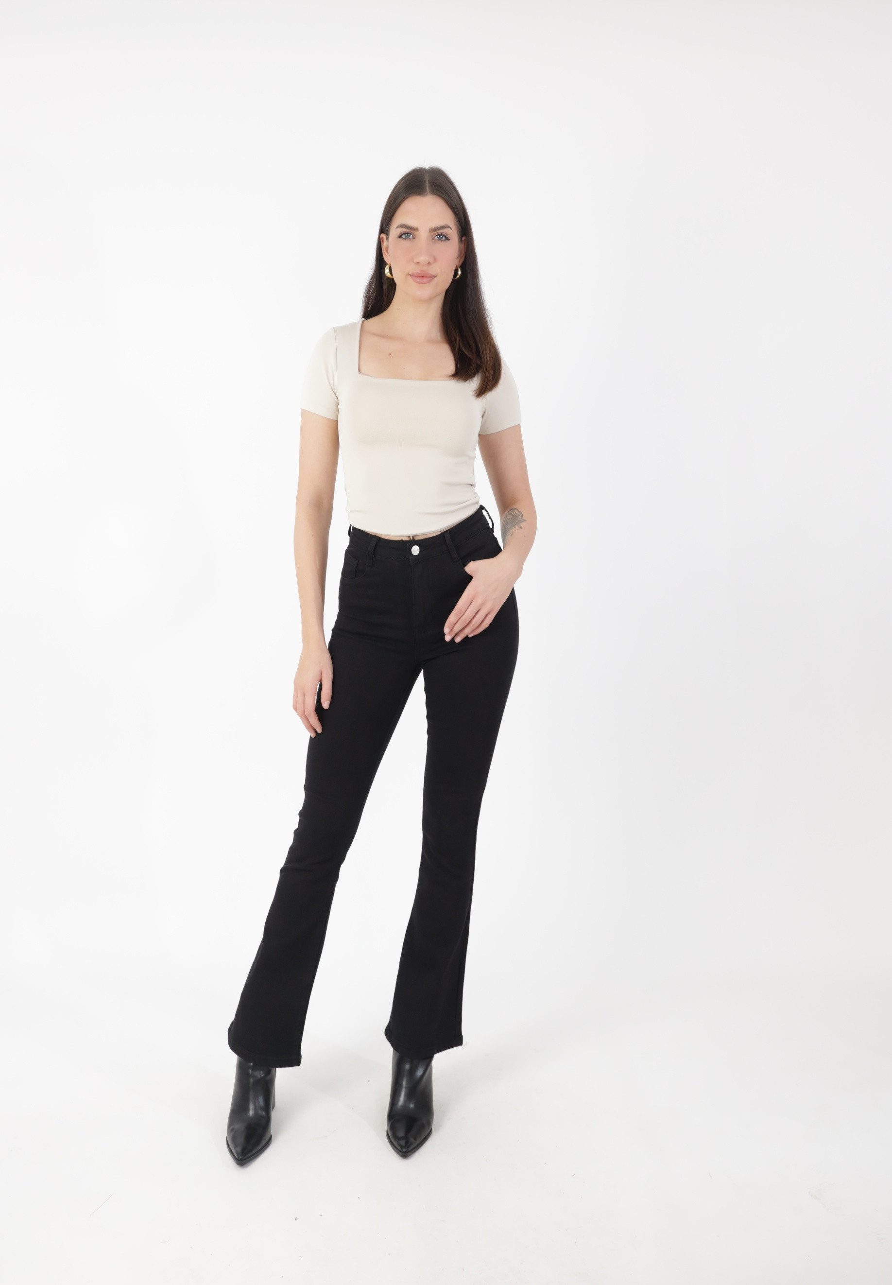 Elara Stoffhose Damen Bootcut Jeans mit Stretchanteil & ausgestelltem Bein