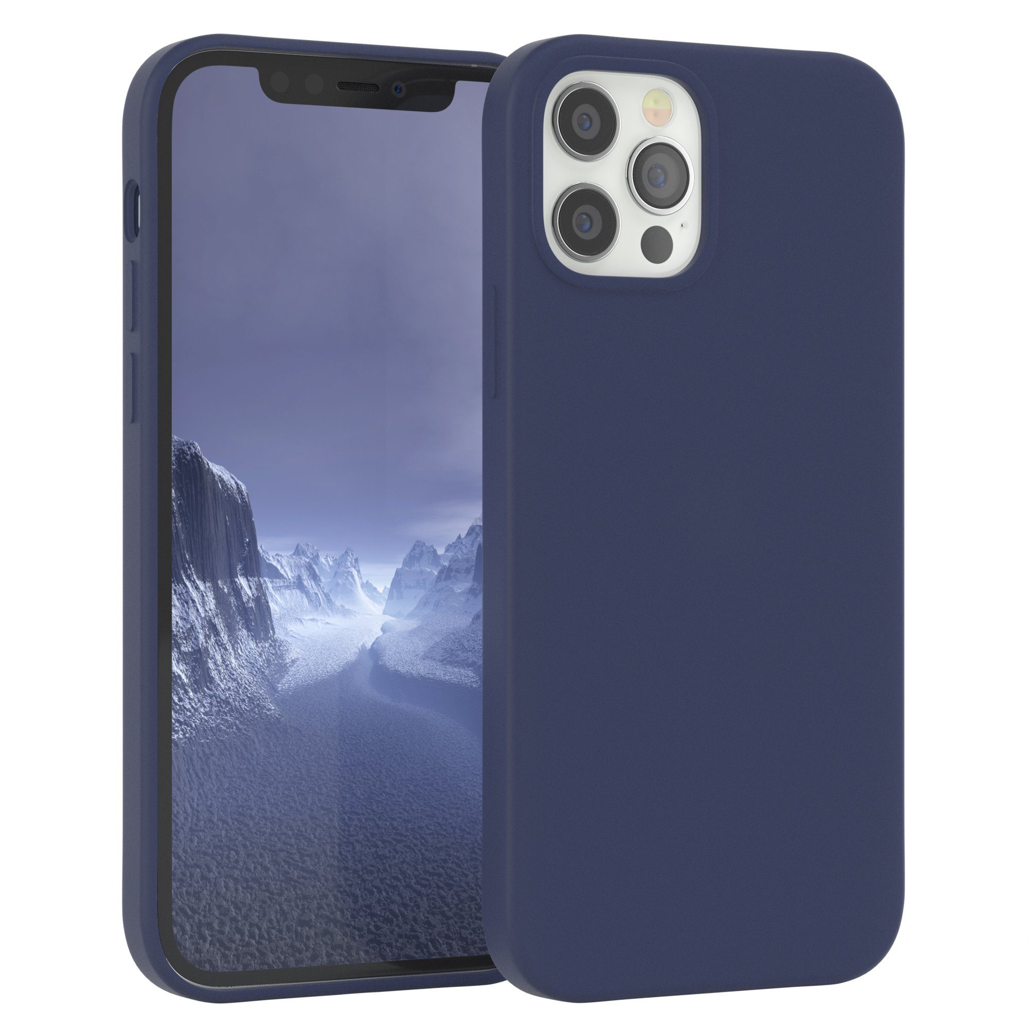 EAZY CASE Handyhülle Premium Silikon Case für iPhone 12 / iPhone 12 Pro 6,1 Zoll, Handy Softcase Hülle Silikon mit Displayschutz Case Blau / Nachtblau